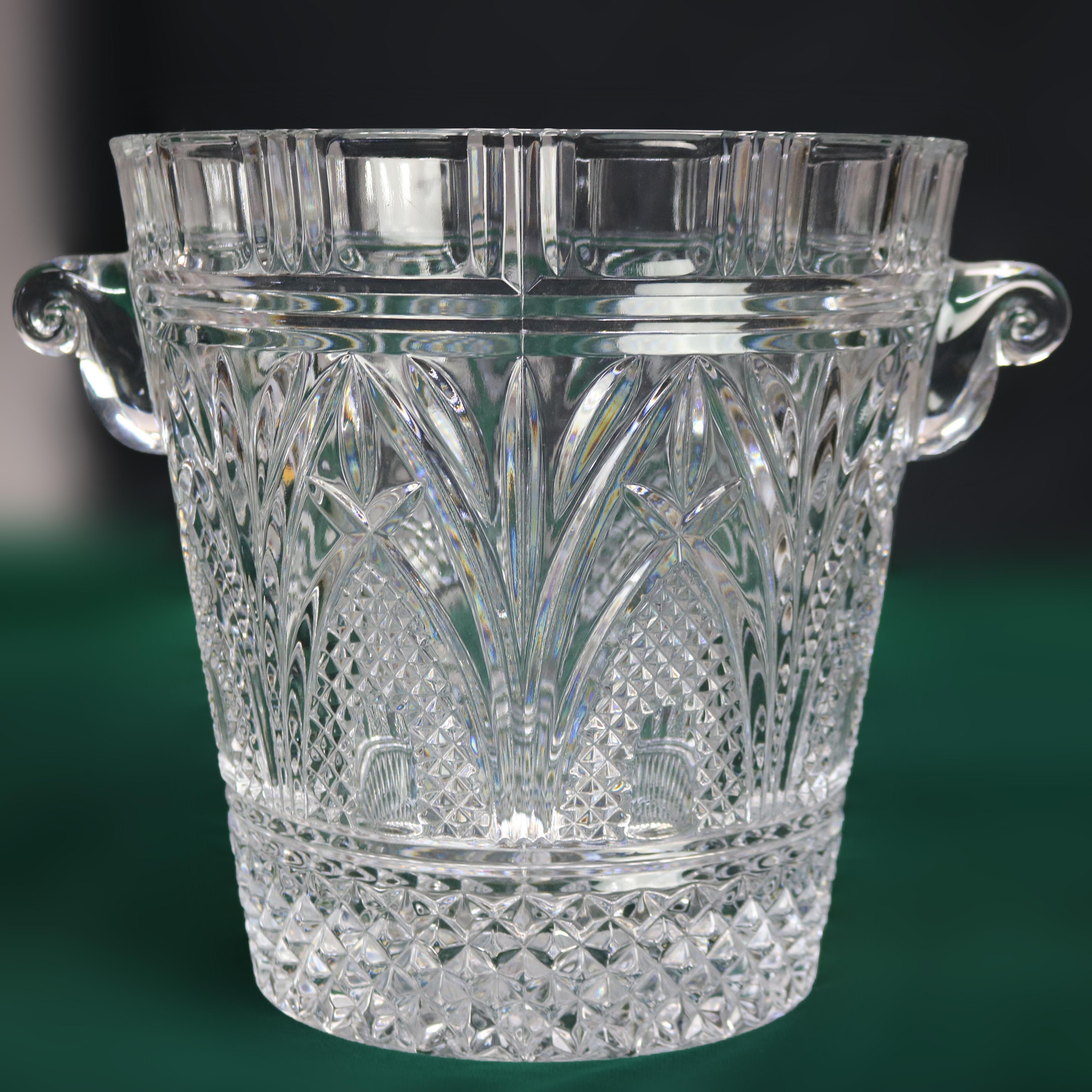 Antique Pressed Glass Double Scroll Handled Ice Bucket C1920 For Sale 1