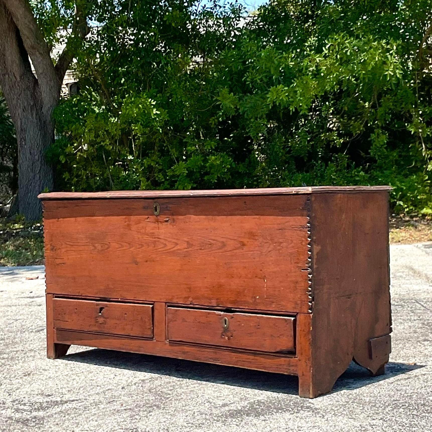 Antique Primitive 19th Century Blanket Chest In Good Condition For Sale In west palm beach, FL