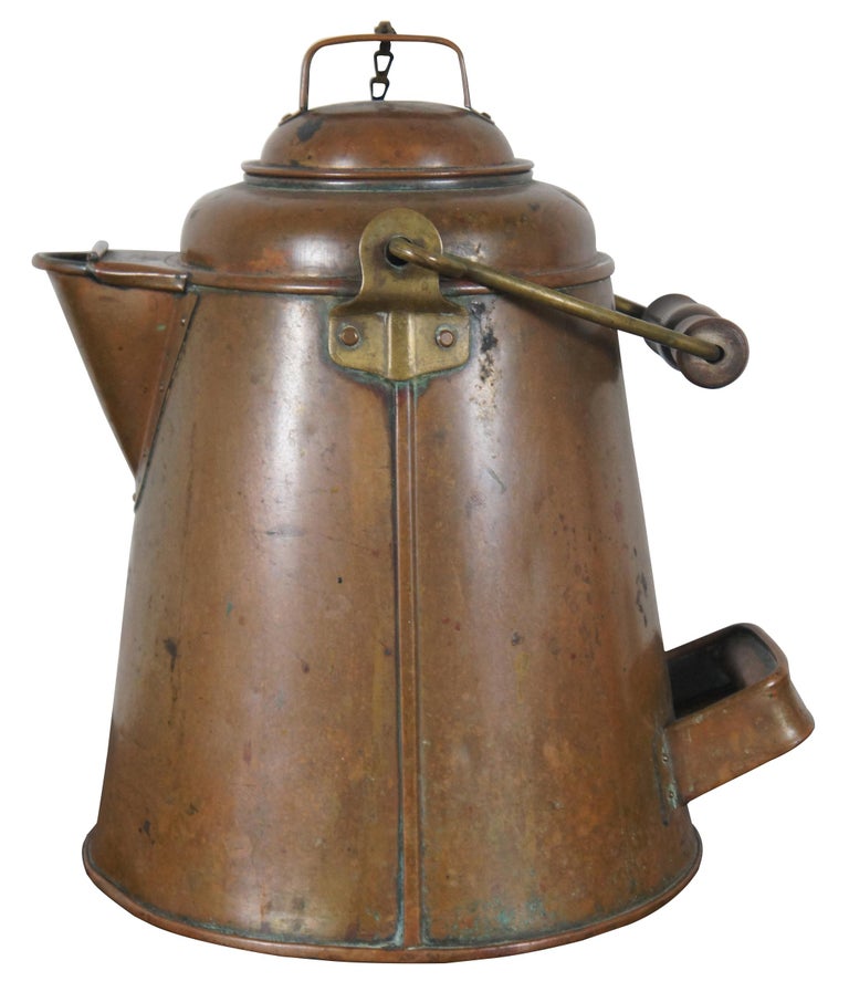 Antique 19th Century, Copper Tea Kettle Teapot Water Can Campfire Farmhouse  For Sale at 1stDibs