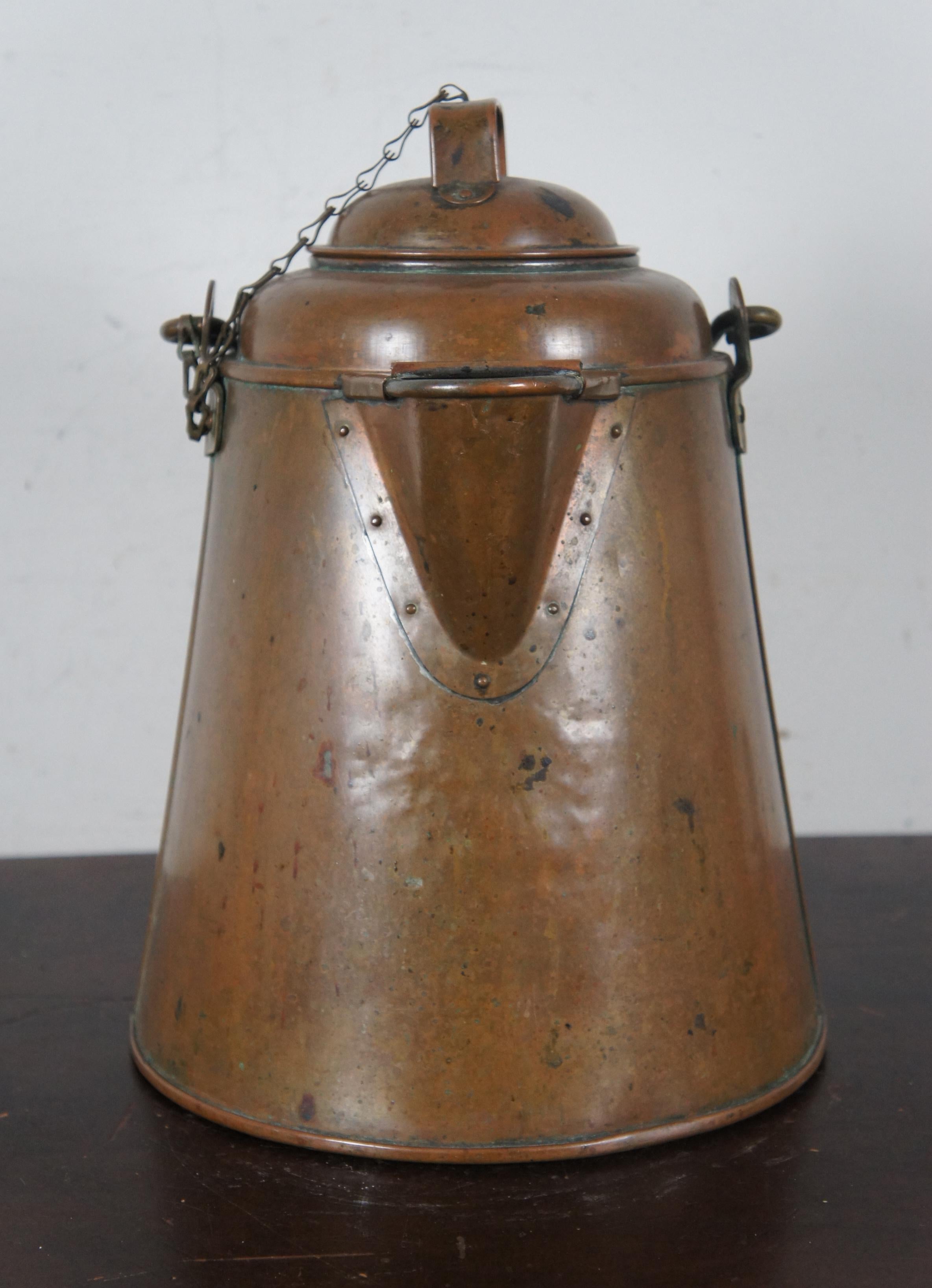 Victorian Antique 19th Century Copper Coffee Kettle Campfire Pot Navy Bail
