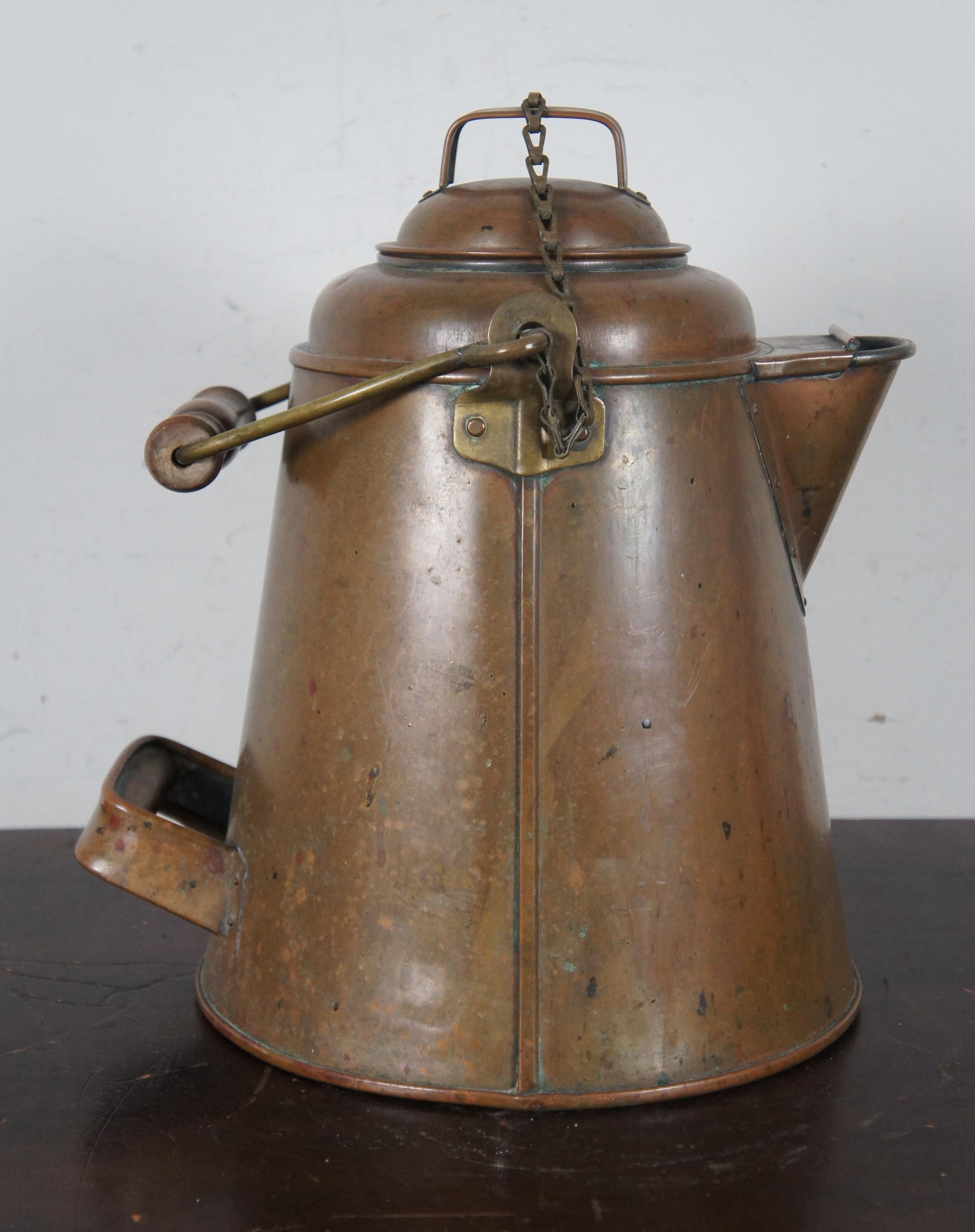Antique 19th Century Copper Coffee Kettle Campfire Pot Navy Bail In Good Condition In Dayton, OH