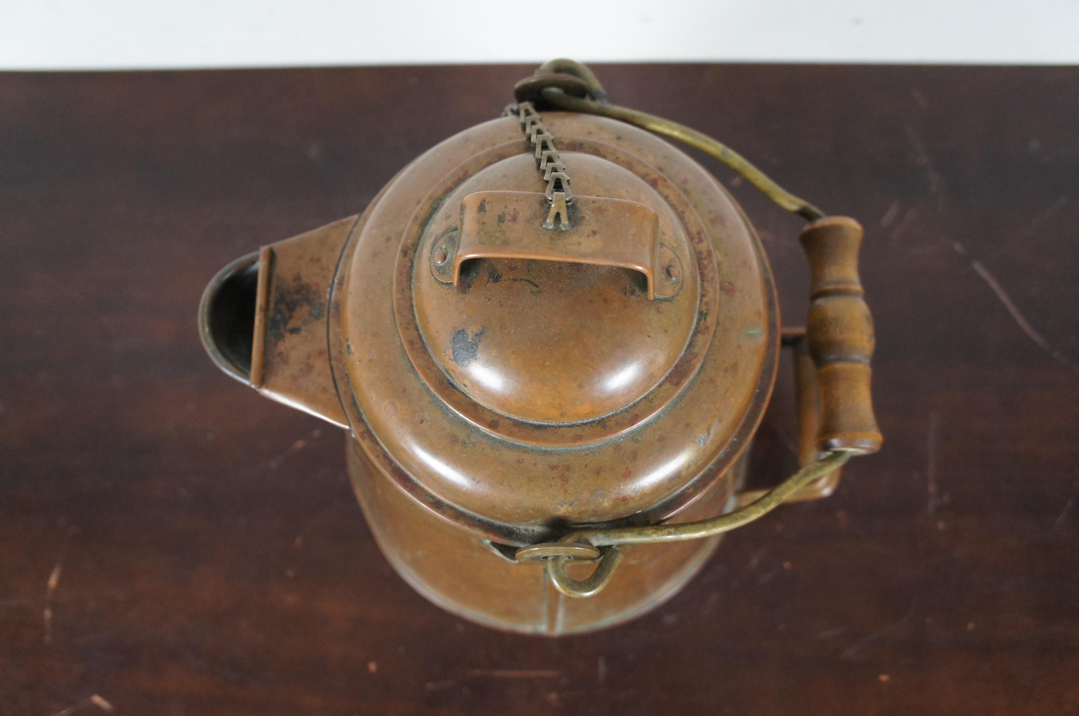 Brass Antique 19th Century Copper Coffee Kettle Campfire Pot Navy Bail