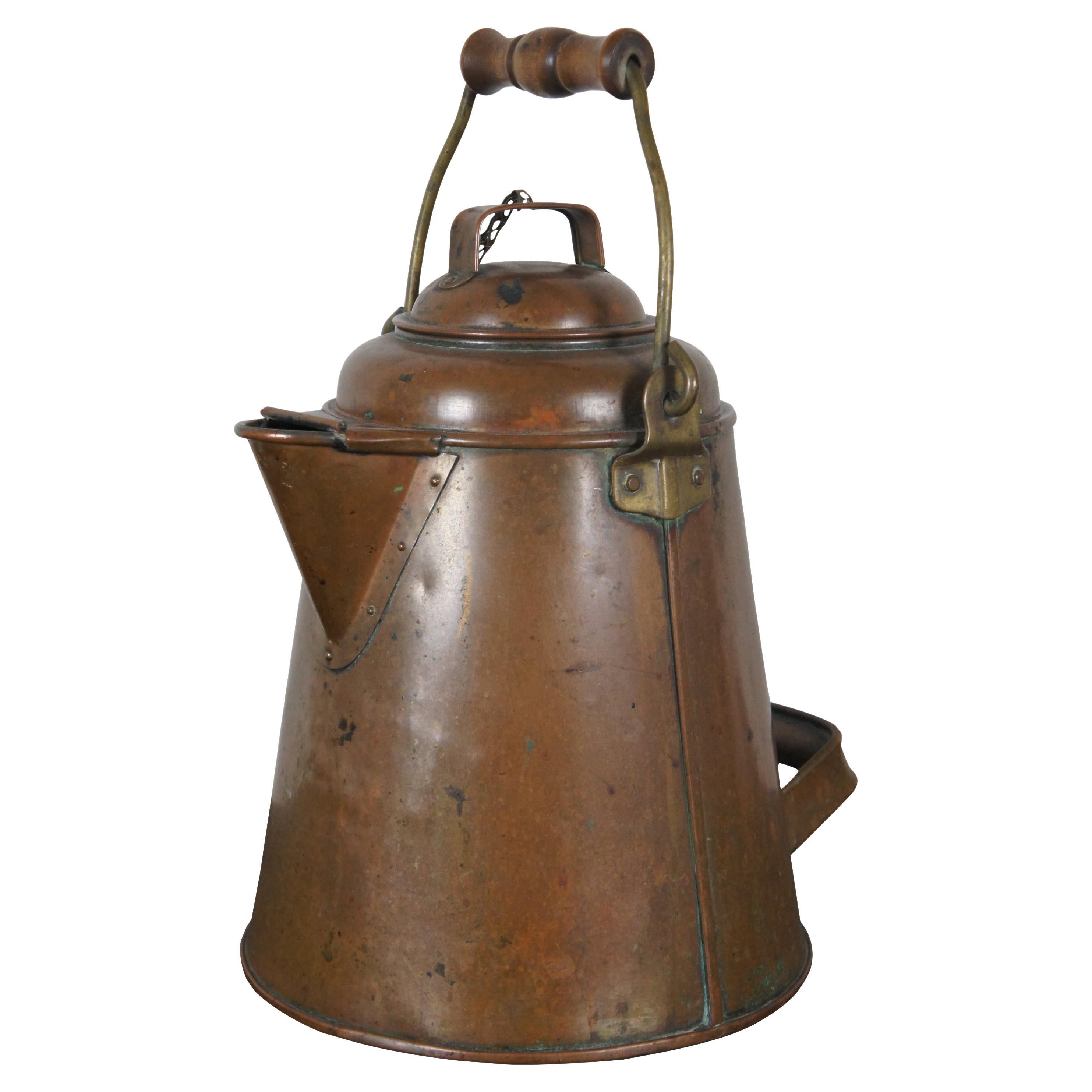 Antique 19th Century Copper Coffee Kettle Campfire Pot Navy Bail