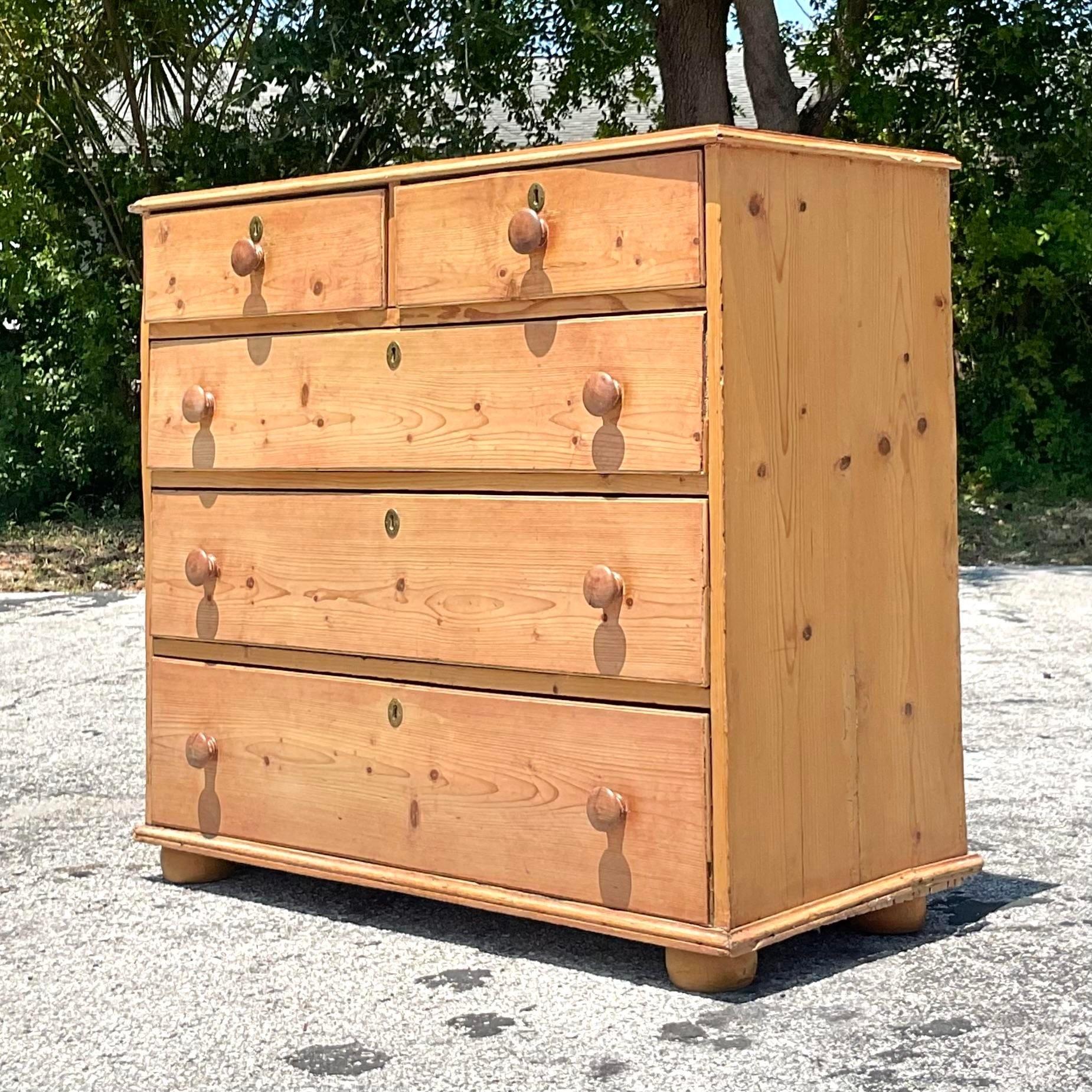 Rustic Antique Primitive 19th Century Pine Chest of Drawers For Sale