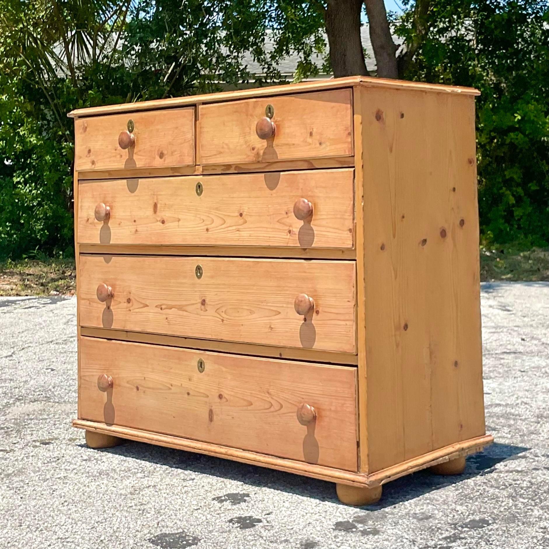 American Antique Primitive 19th Century Pine Chest of Drawers For Sale