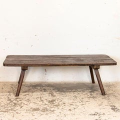 Antique Primitive 3 Plank Dark Wood Coffee Table with Splay Legs
