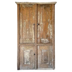 Used Primitive 4 Door Cupboard with Worn Paint