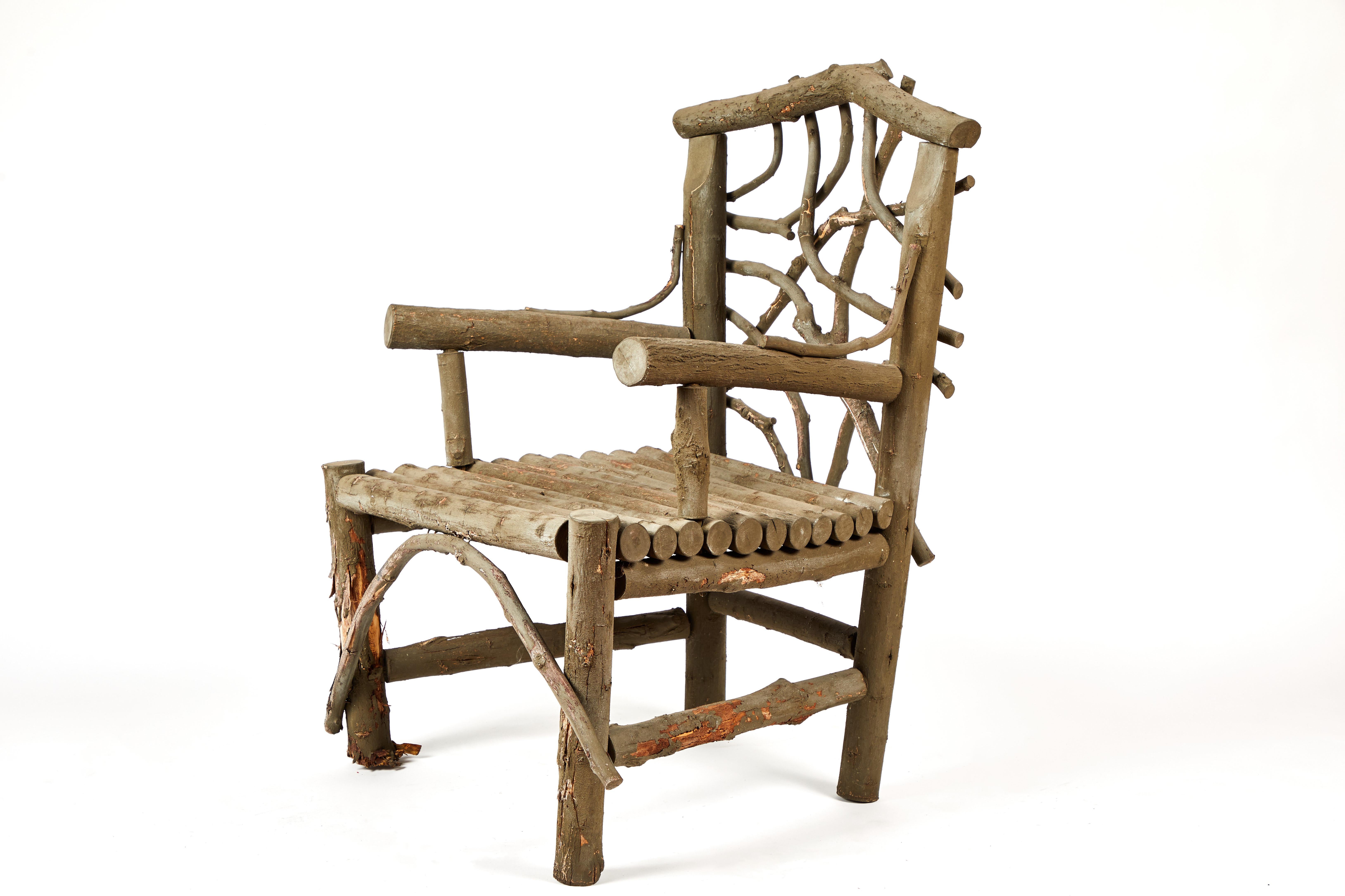 American Antique Adirondack-Style Wood Branch & Twig Armchair For Sale