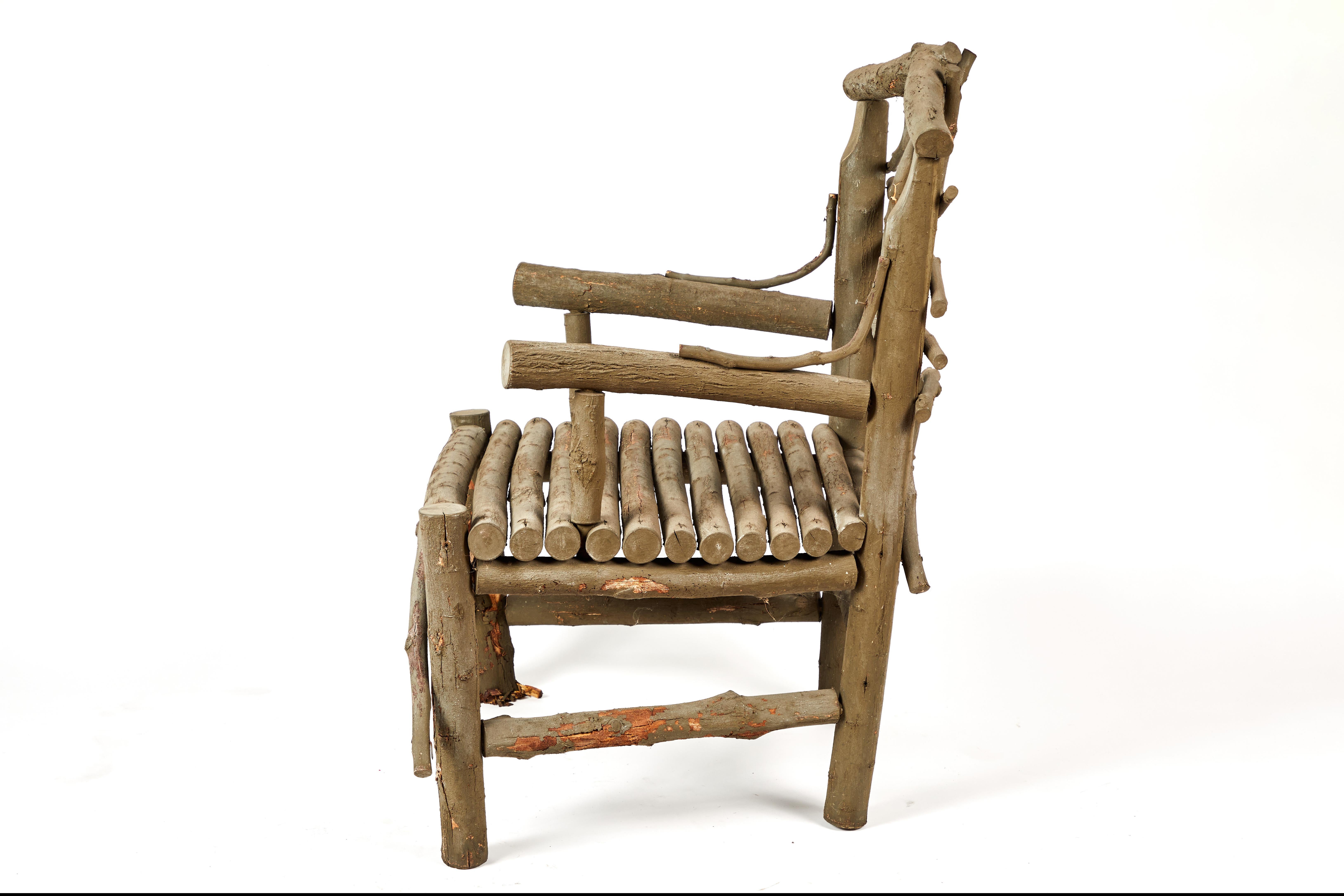 Antique Adirondack-Style Wood Branch & Twig Armchair In Fair Condition For Sale In LOS ANGELES, CA