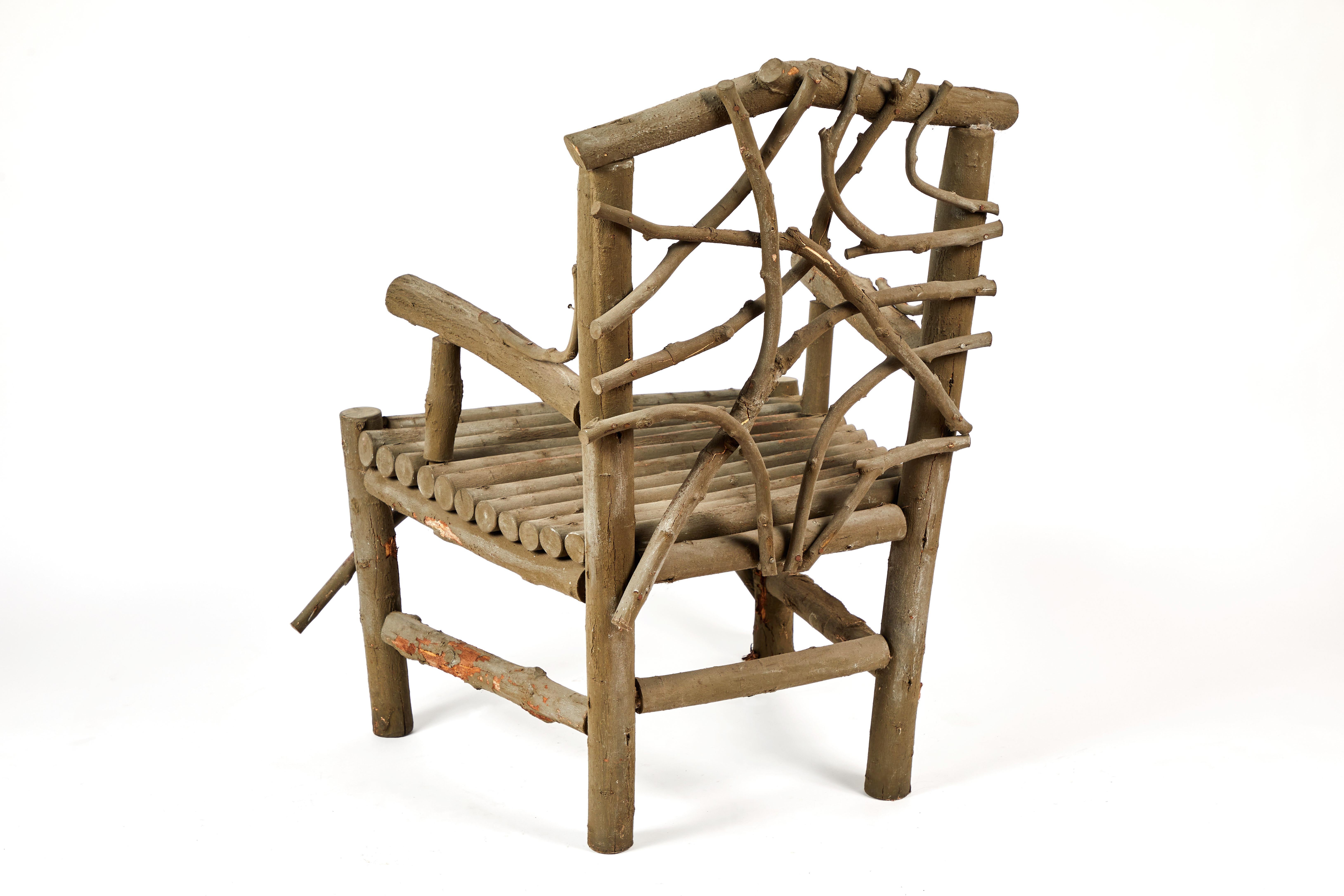 19th Century Antique Adirondack-Style Wood Branch & Twig Armchair For Sale