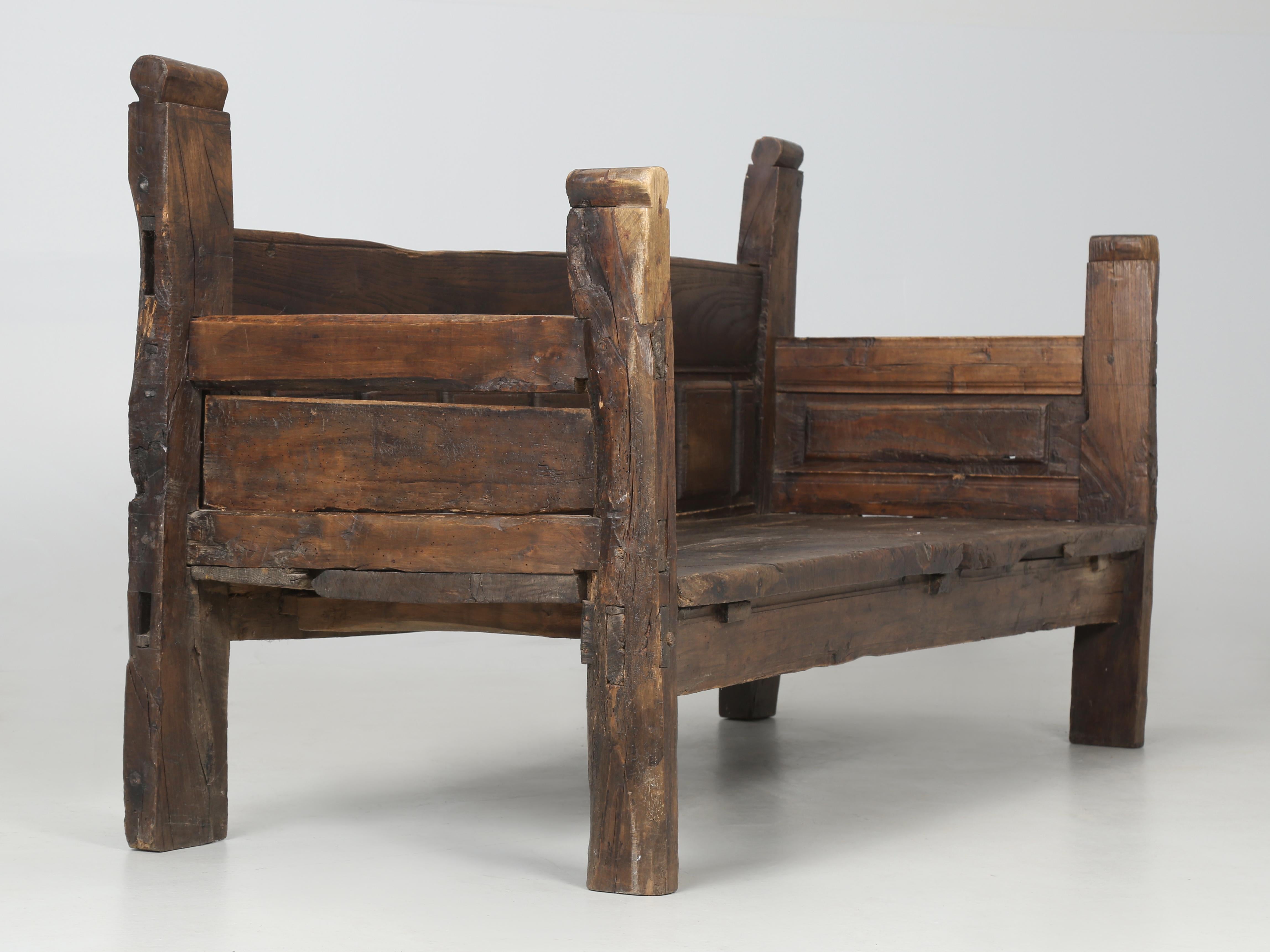 Central Asian Antique Primitive Asian Bench, Unrestored, Amazing Wood Seat by Mother Nature