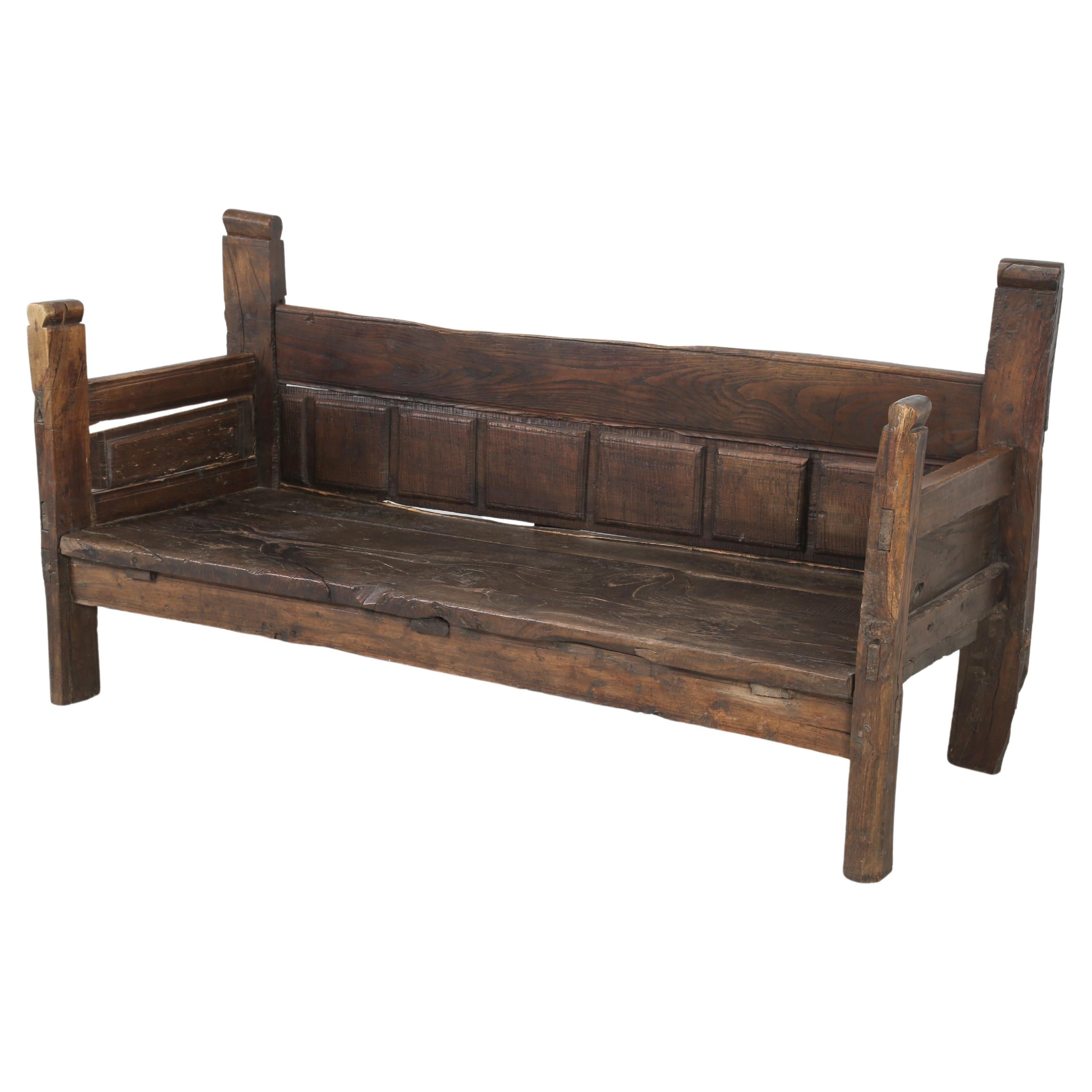 Antique Primitive Wood Bench For Sale at 1stDibs