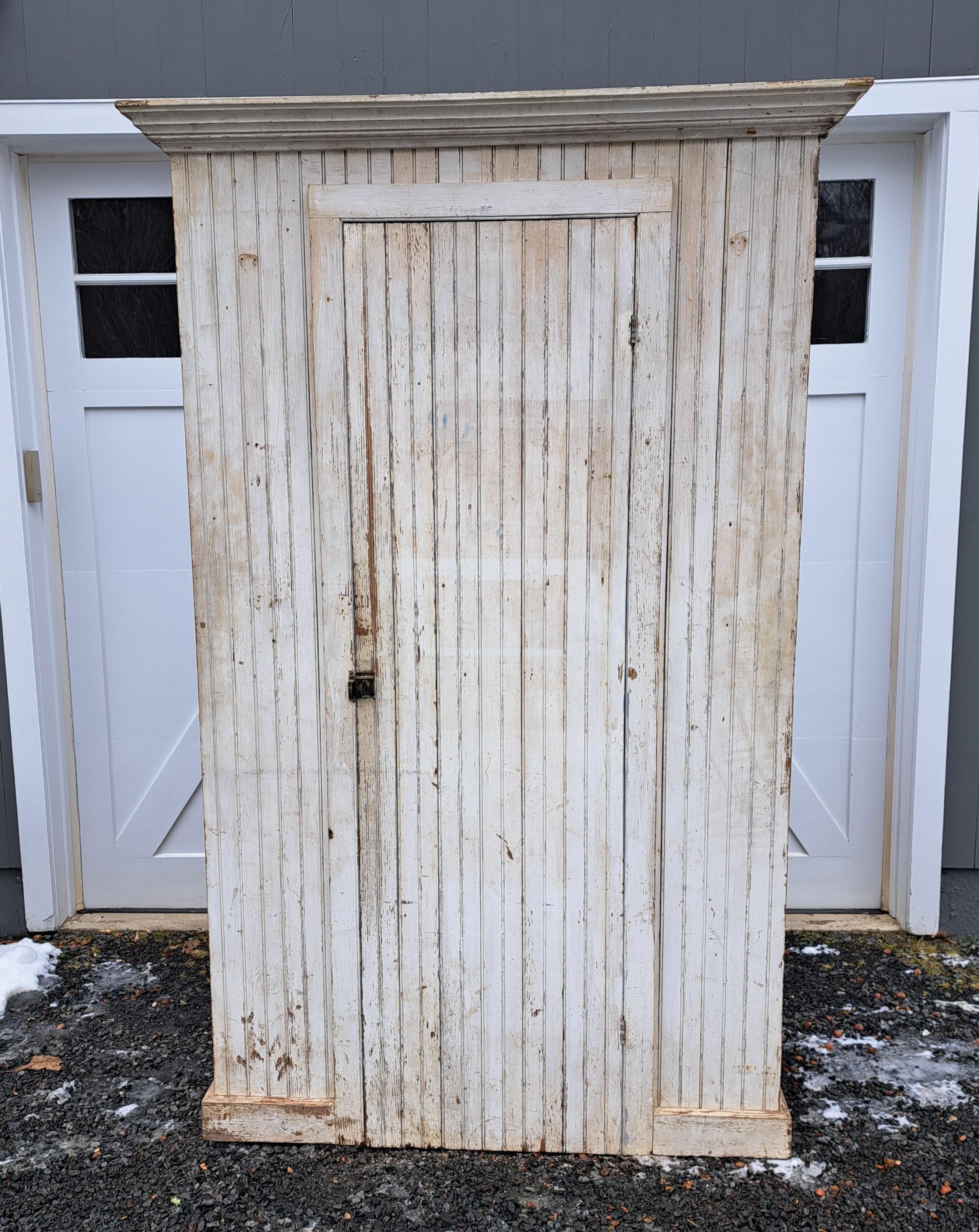 Late 19th Century Antique Primitive Beadboard Cupboard Wainscot Cabinet For Sale