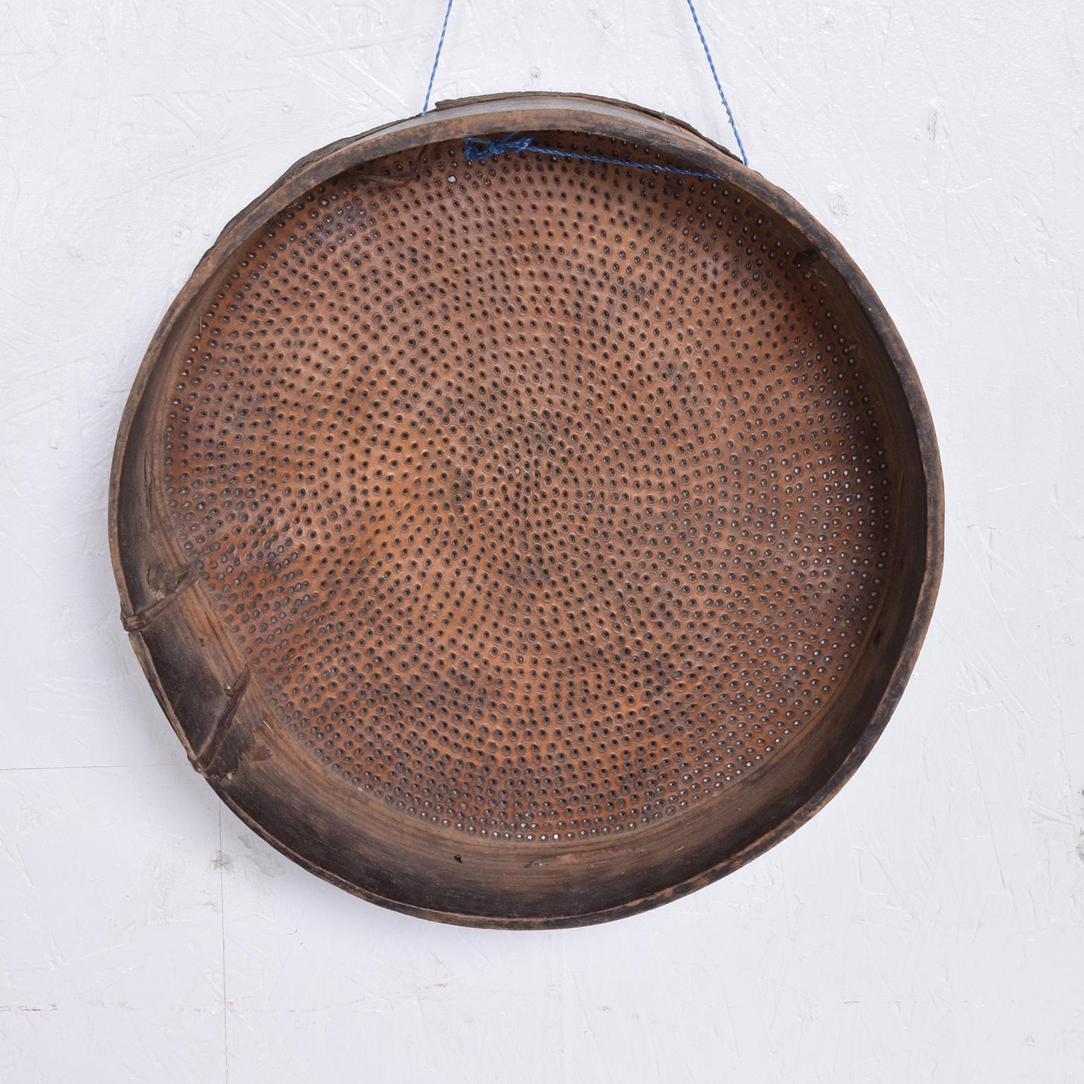 19th Century Antique Primitive Bentwood and Goatskin Flour Sieve Sifter, Guatemala, 1800s
