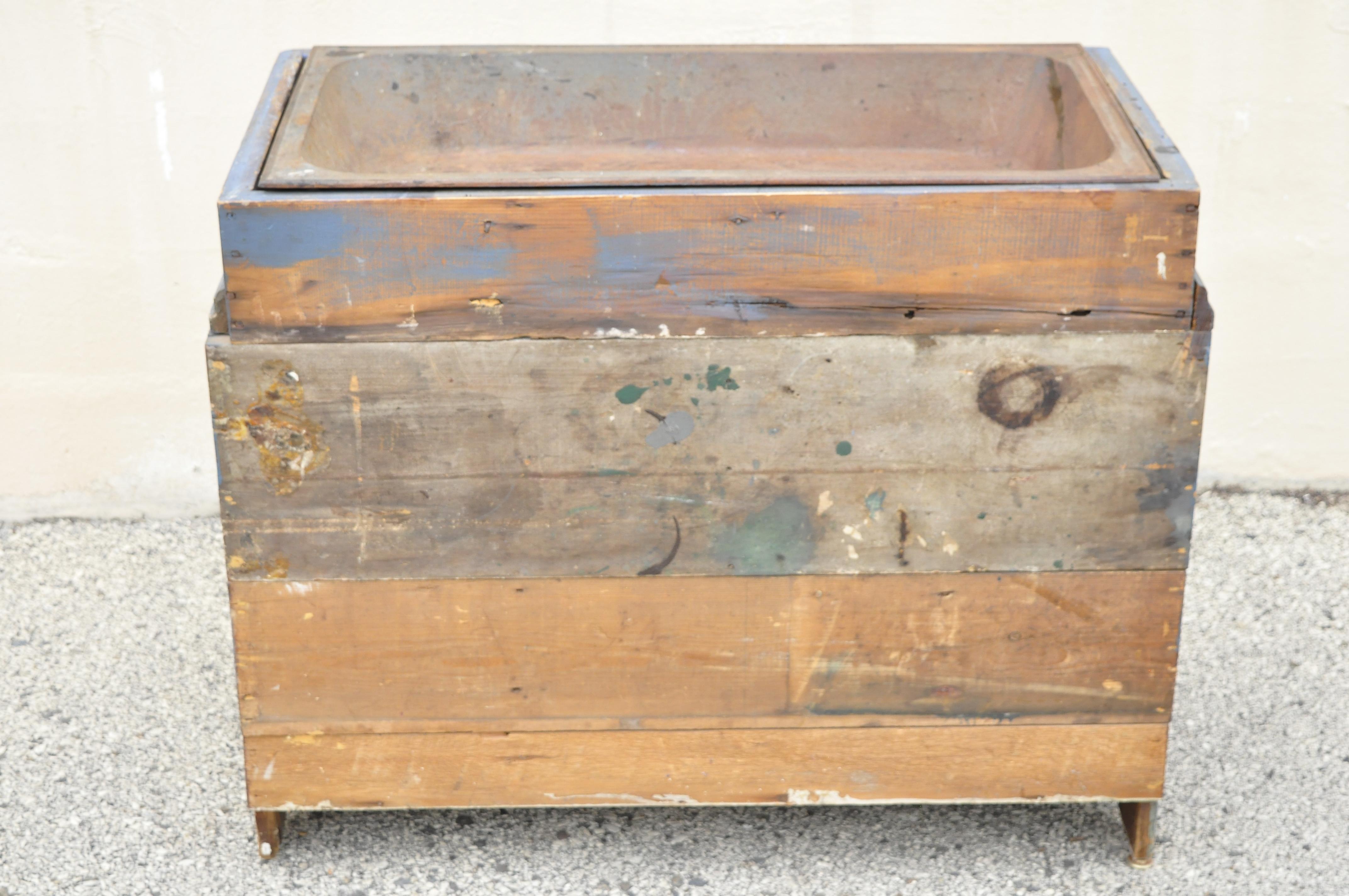 Antique Blue Distress Painted Cupboard Cabinet Vanity Cast Iron Sink For Sale 3