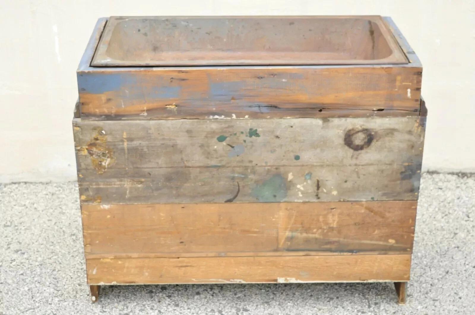 Antiguo Primitivo Azul Distress Pintado Armario Armario Vanidad Fregadero de Hierro Fundido en venta 4