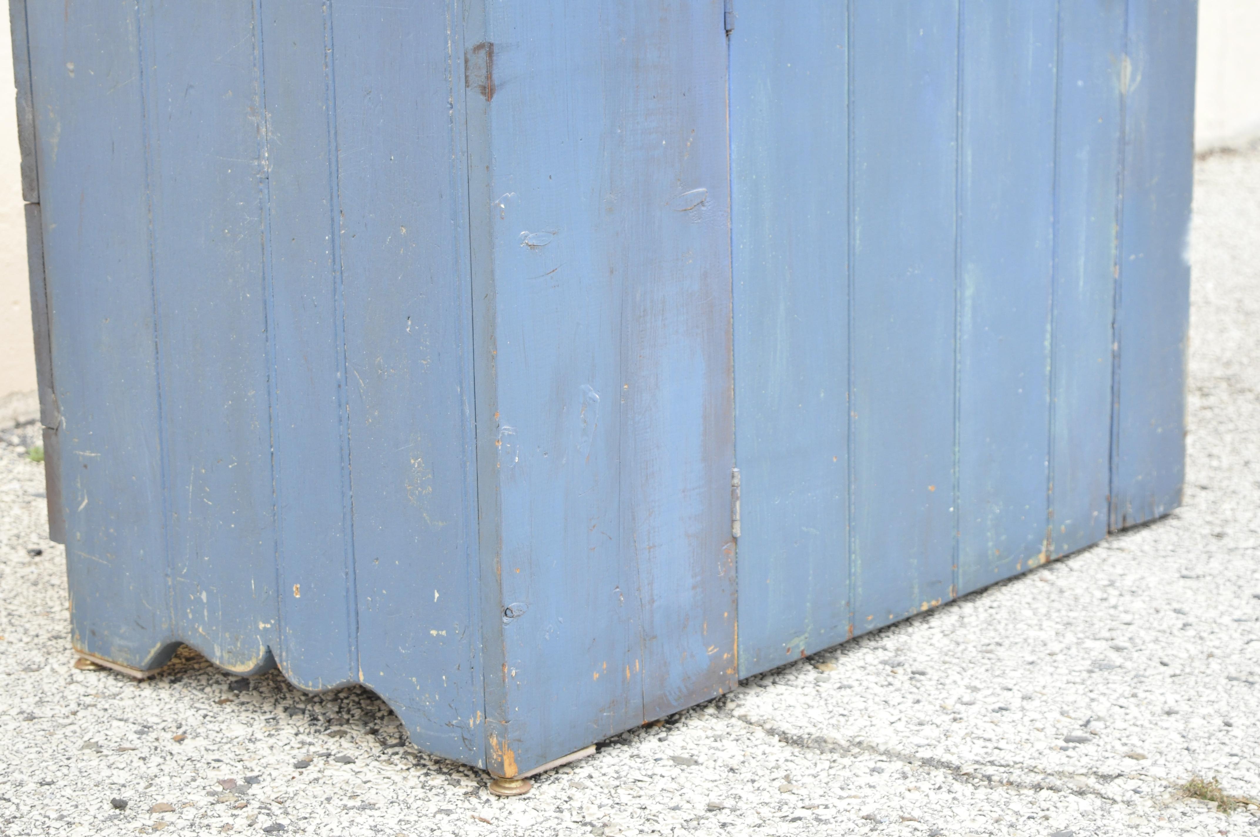 Antique Blue Distress Painted Cupboard Cabinet Vanity Cast Iron Sink For Sale 5