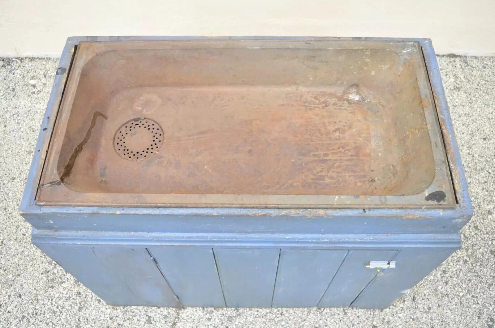 Antiguo Primitivo Azul Distress Pintado Armario Armario Vanidad Fregadero de Hierro Fundido Desconocido en venta