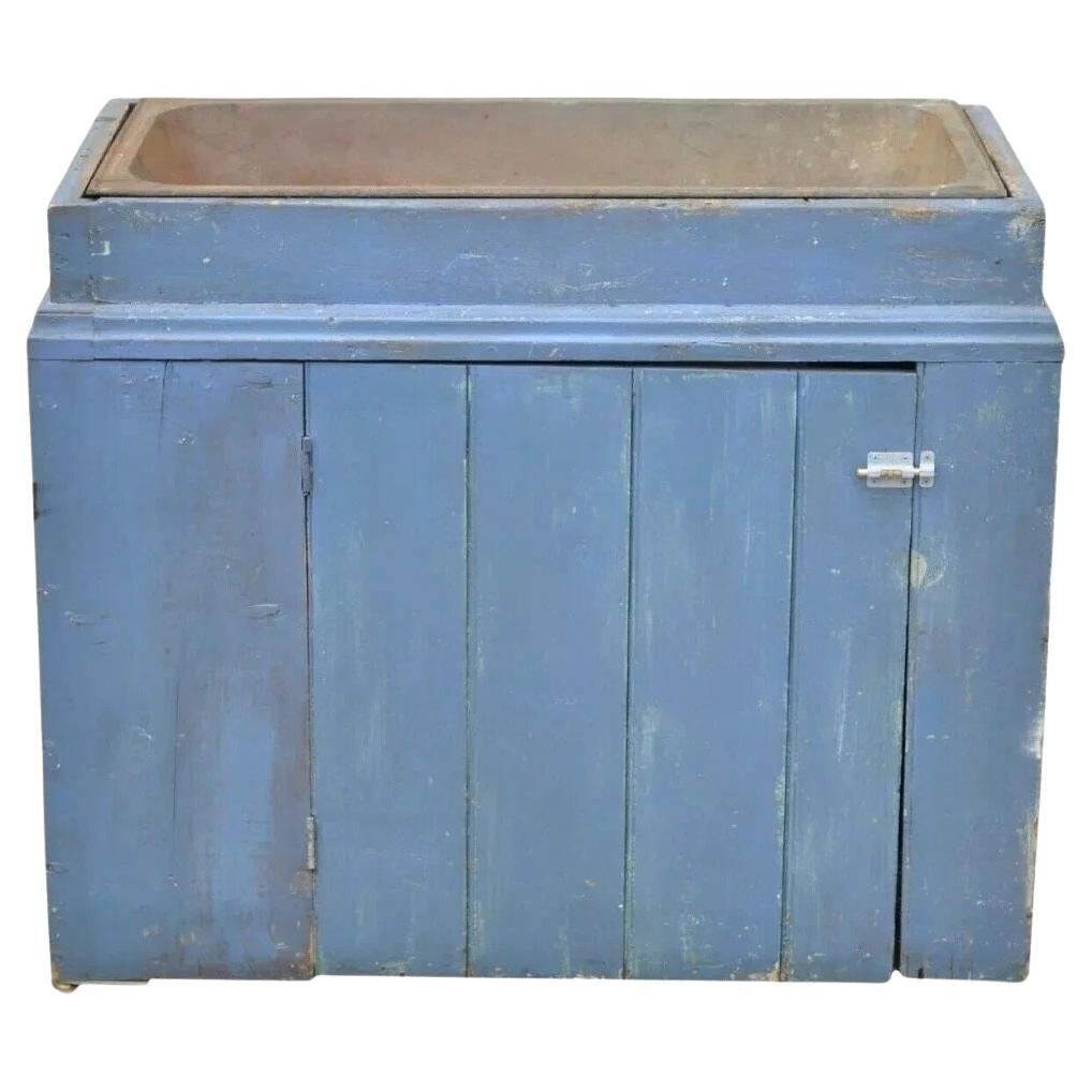 Antiguo Primitivo Azul Distress Pintado Armario Armario Vanidad Fregadero de Hierro Fundido