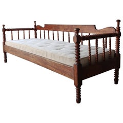 Antique Primitive Carved Wood Daybed Bench