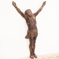 Antique Cast Iron Crucifix Christ with Distressed Aged Patina