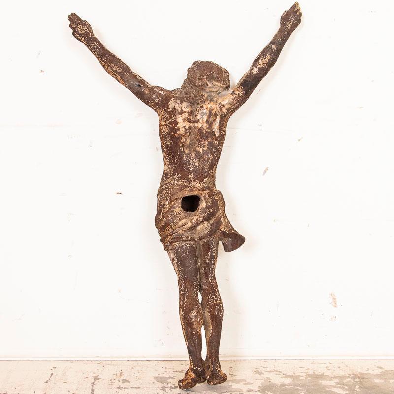 French Antique Cast Iron Crucifix Christ with Distressed Aged Patina