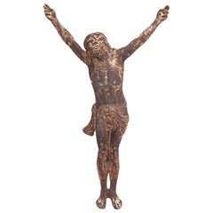Antique Cast Iron Crucifix Christ with Distressed Aged Patina