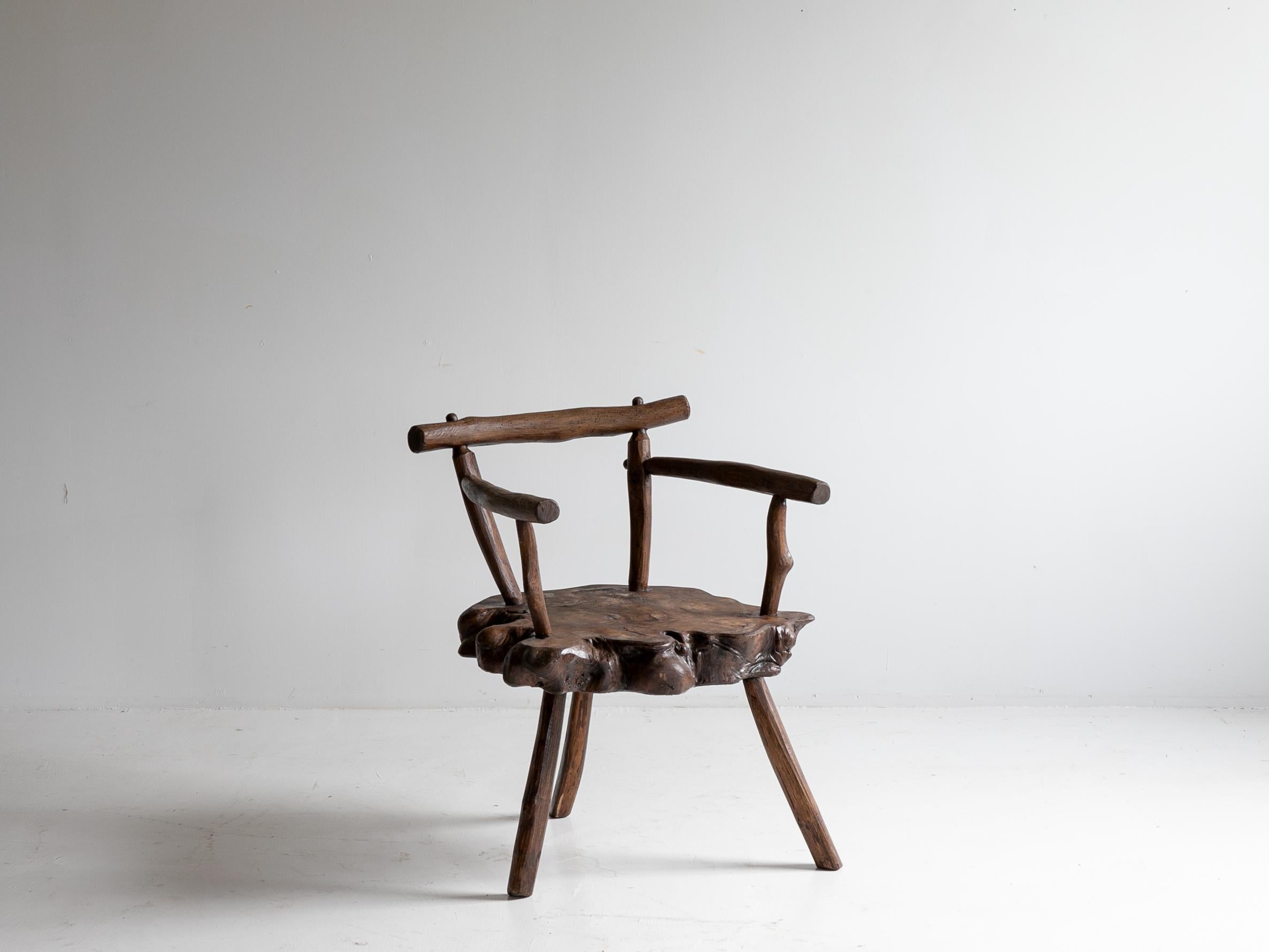 Primitif Chaise primitive ancienne des années 1900 / Chaise d'appoint Wabi Sabi en vente