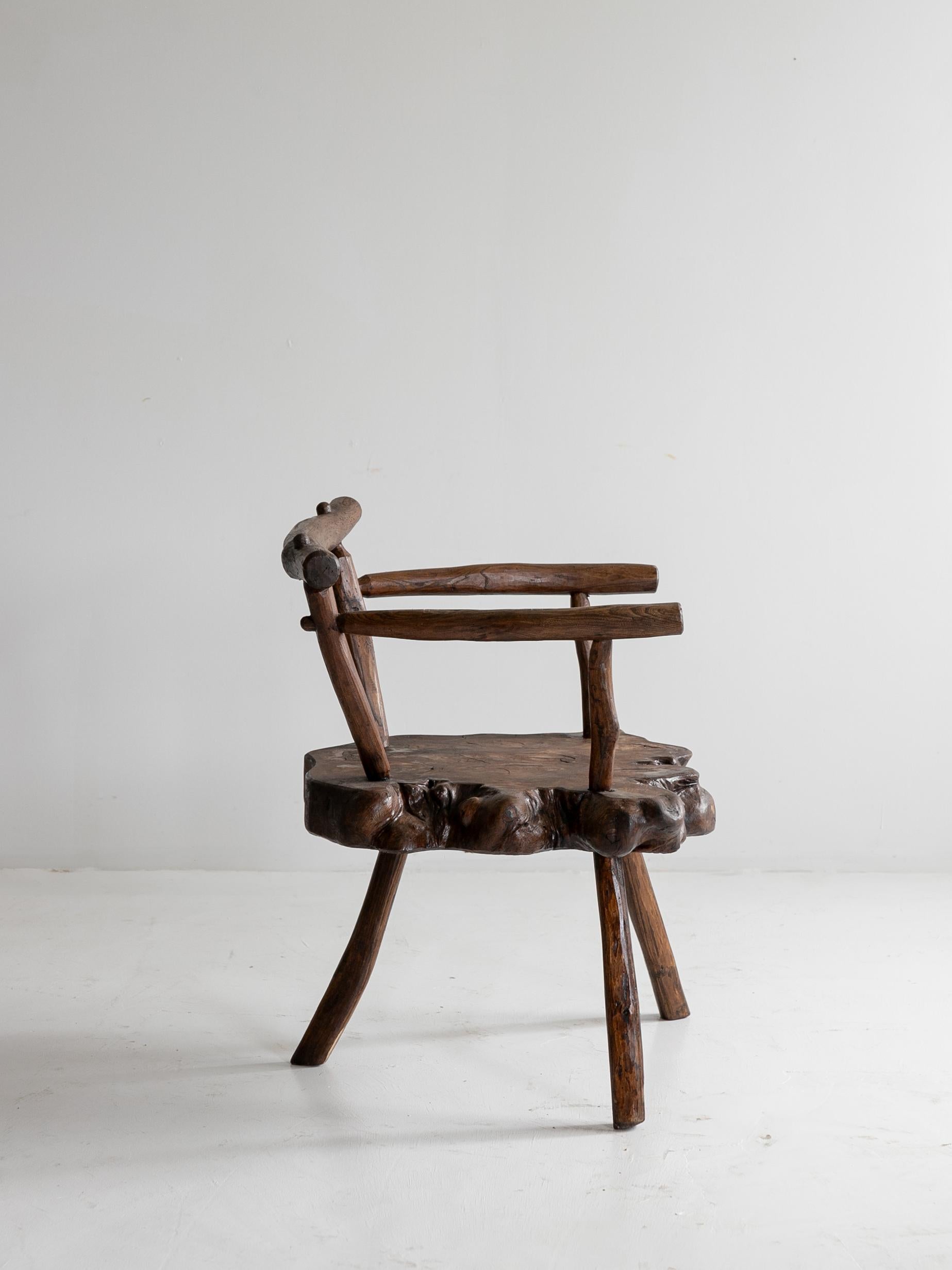 Chaise primitive ancienne des années 1900 / Chaise d'appoint Wabi Sabi en vente 2