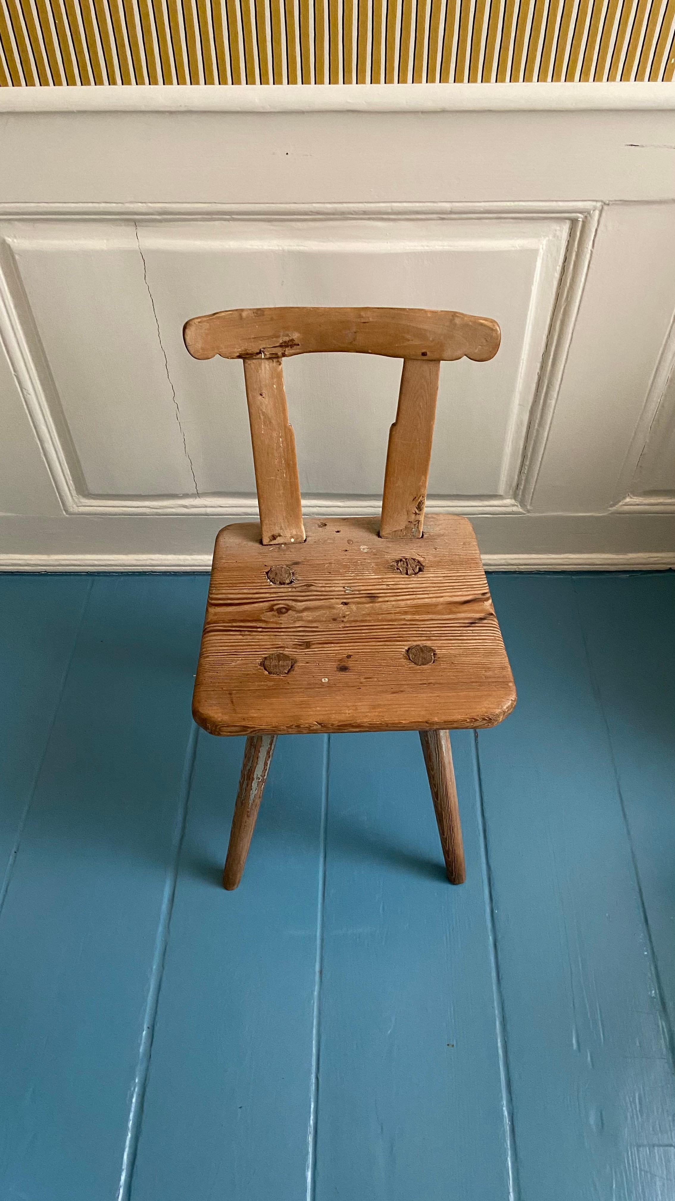 Antique Primitive Children's Chair in Wood from Dalarna, Sweden, 1820's 6