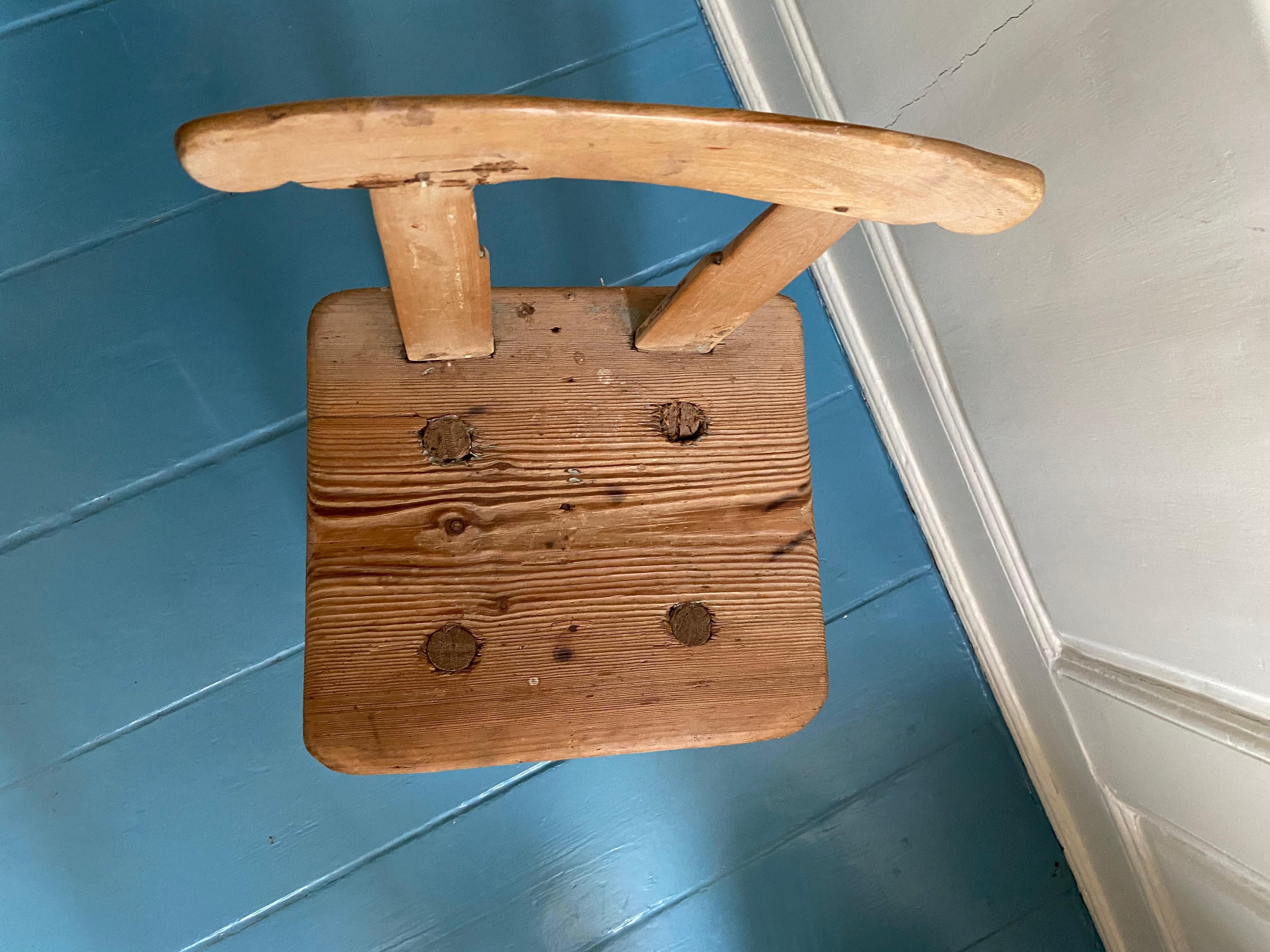 Swedish Antique Primitive Children's Chair in Wood from Dalarna, Sweden, 1820's