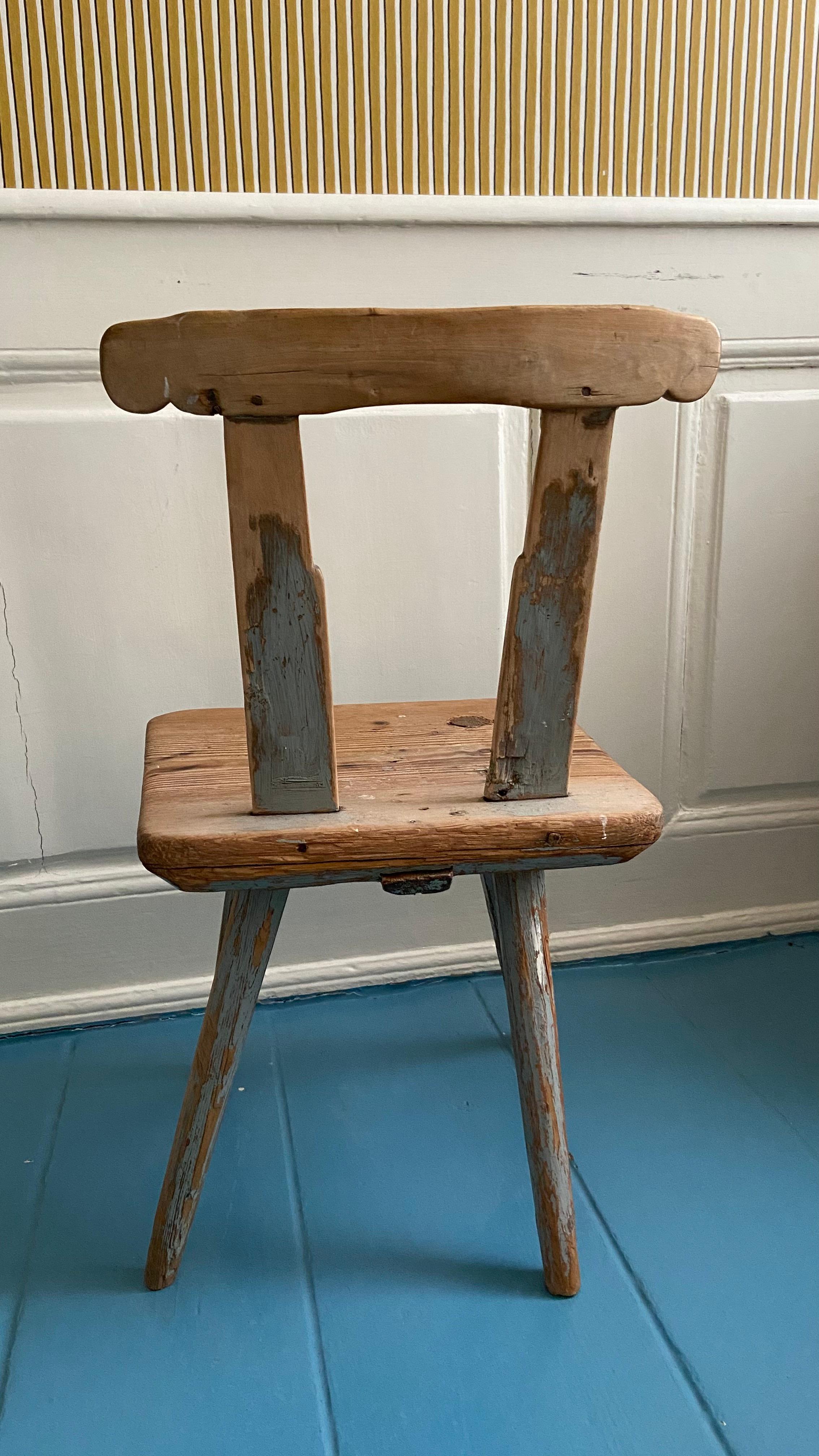 Antique Primitive Children's Chair in Wood from Dalarna, Sweden, 1820's 1