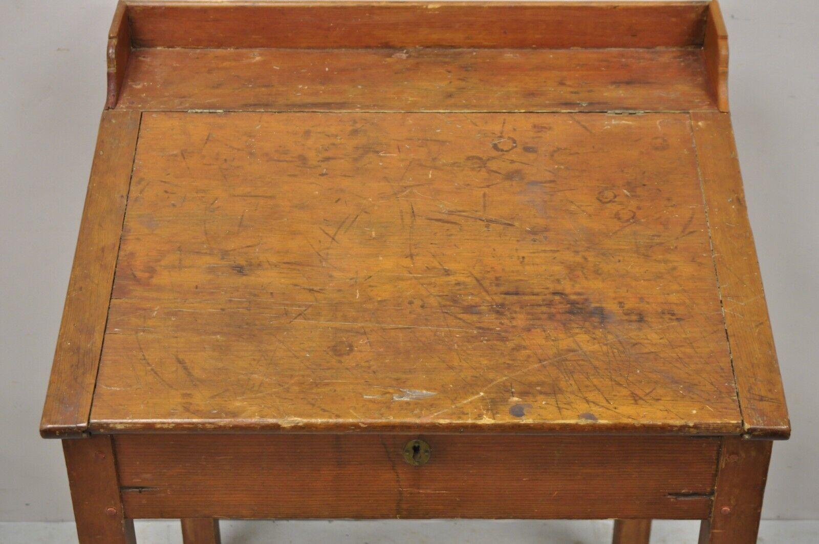 19th Century Antique Primitive Colonial Cherry Walnut Tall Schoolmasters Desk Stand Table