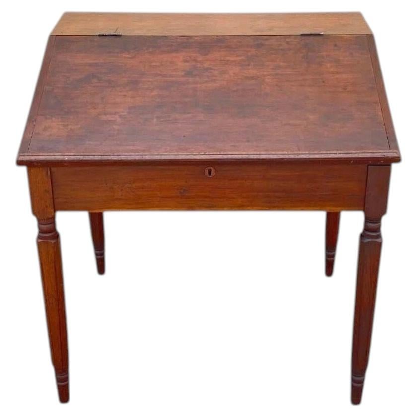 Antique Primitive Coloni Cherry Wood & Walnut Tall Schoolmasters Desk Table