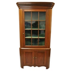 Antique Primitive Colonial Cherry Wood Wavy Glass Corner Cupboard China Cabinet