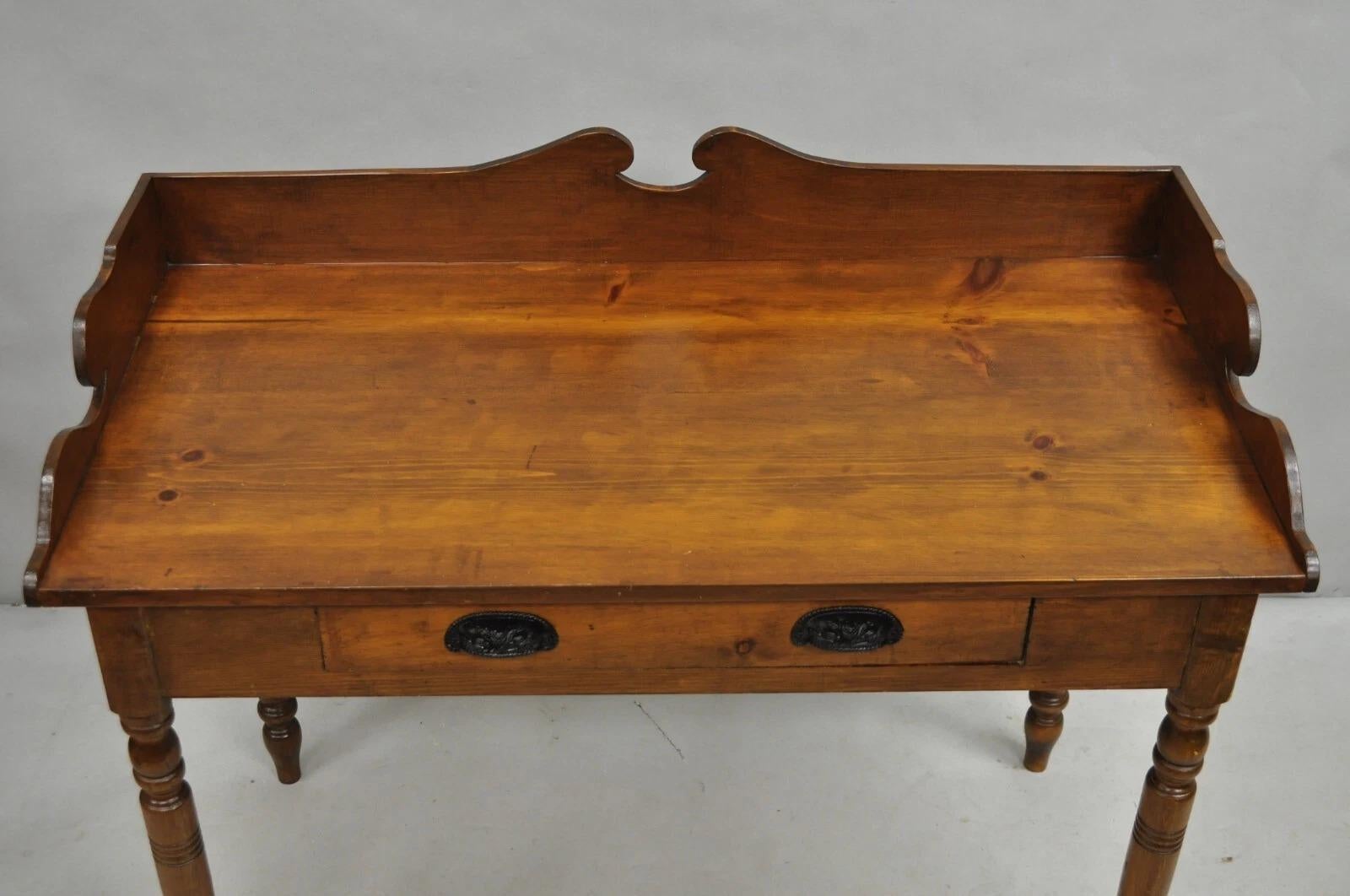 Other Antique Primitive Colonial Pine Wood 1 Drawer Work Table Desk w/ Backsplash For Sale