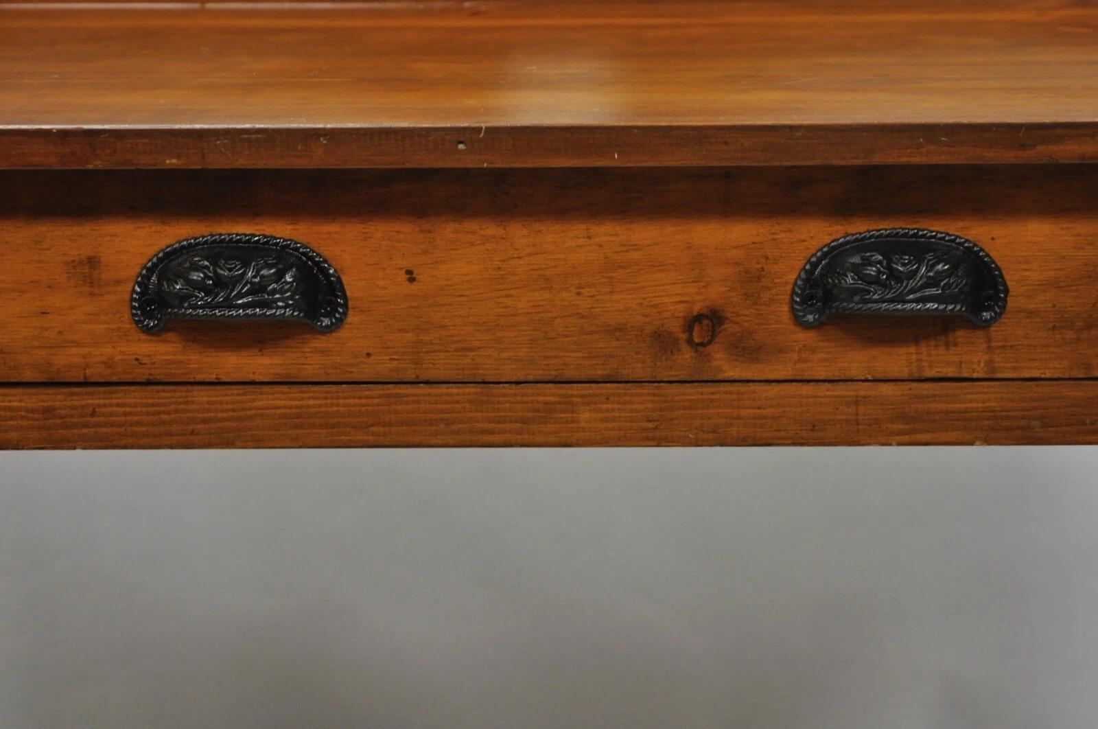 Unknown Antique Primitive Colonial Pine Wood 1 Drawer Work Table Desk w/ Backsplash For Sale