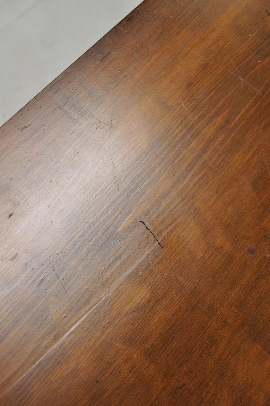Antique Primitive Colonial Pine Wood 1 Drawer Work Table Desk w/ Backsplash For Sale 2