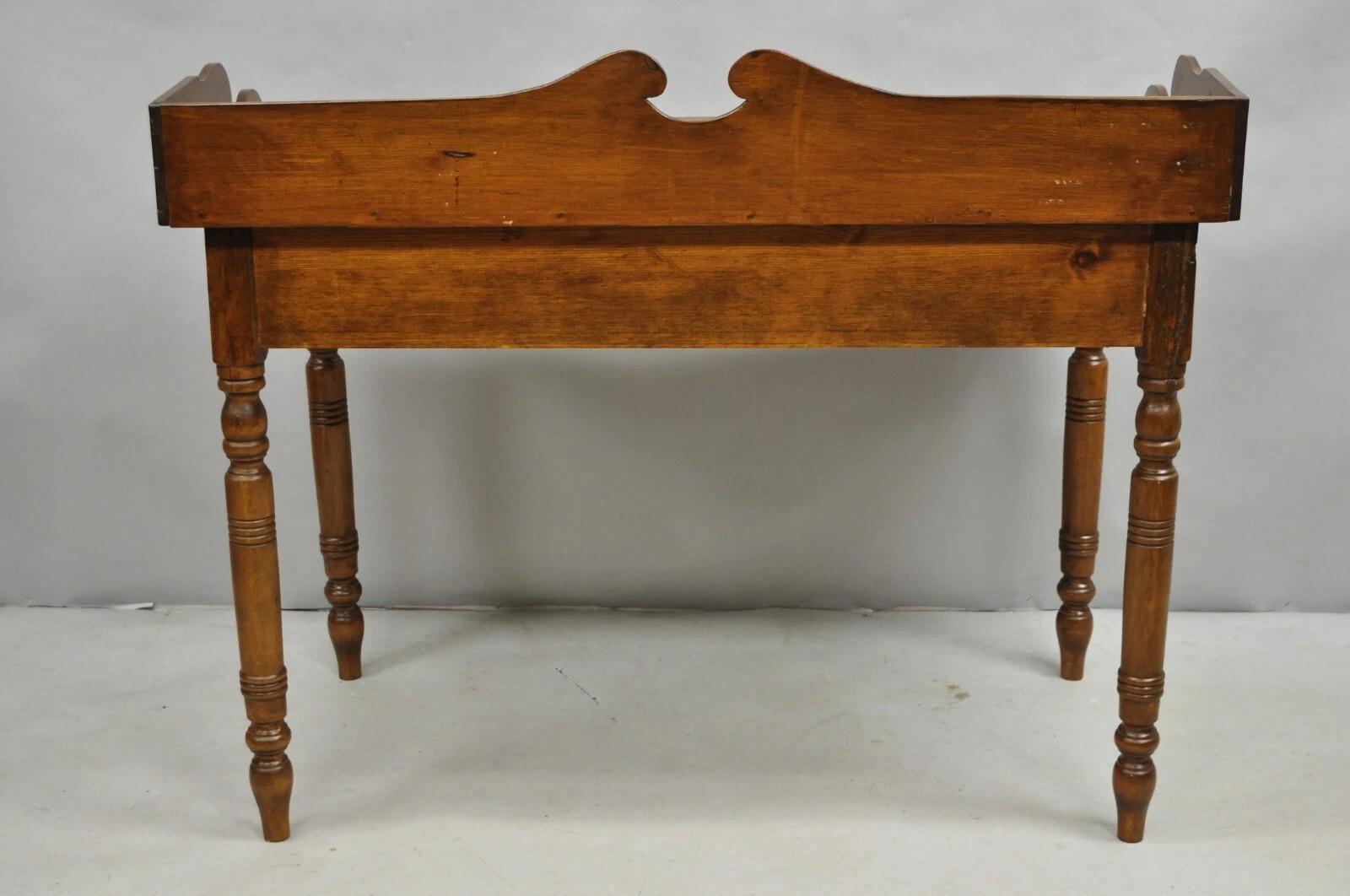 Antique Primitive Colonial Pine Wood 1 Drawer Work Table Desk w/ Backsplash For Sale 3