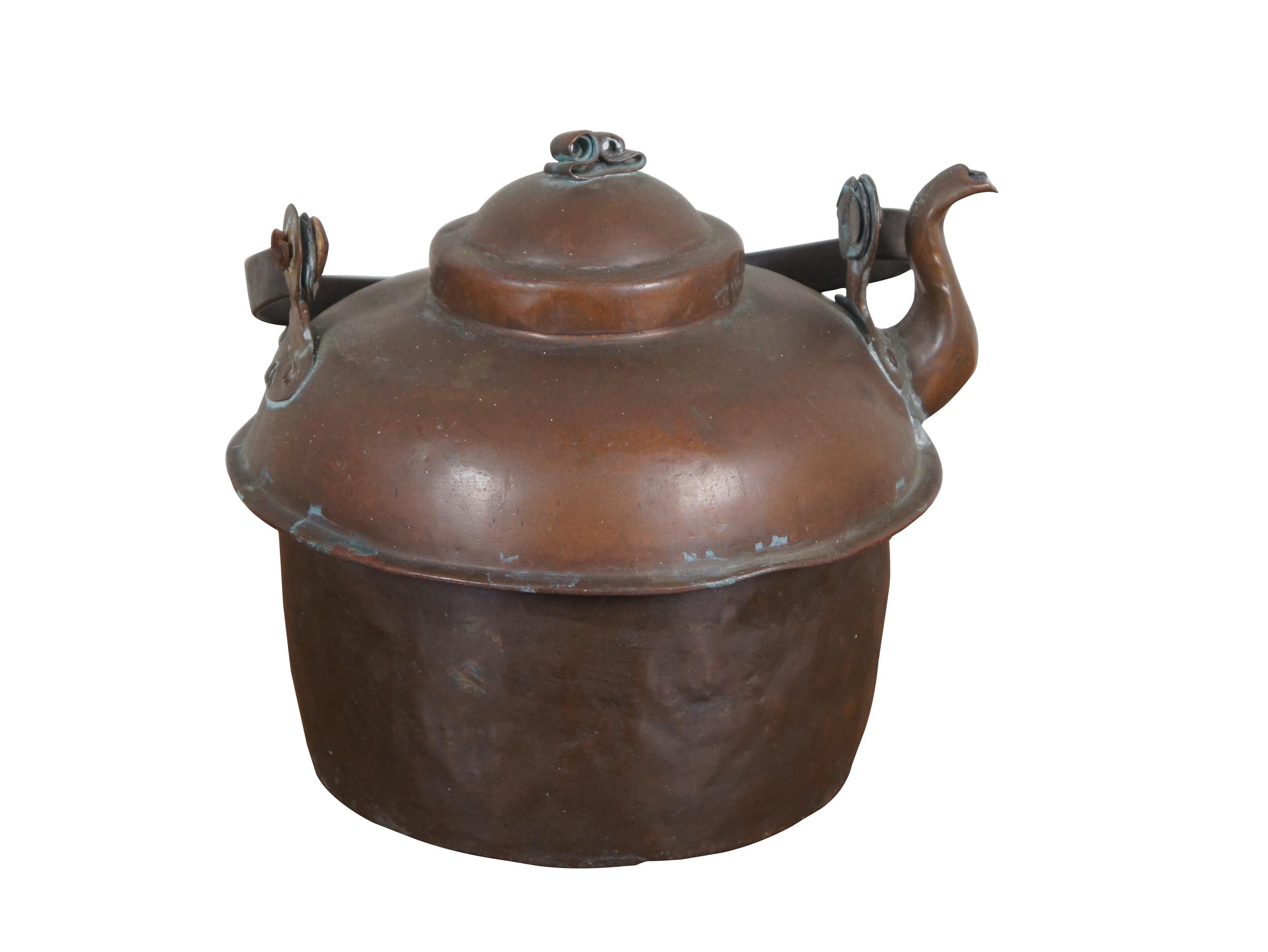 Country Antique Primitive Copper Dovetailed Goose Neck Tea Coffee Pot Kettle 12
