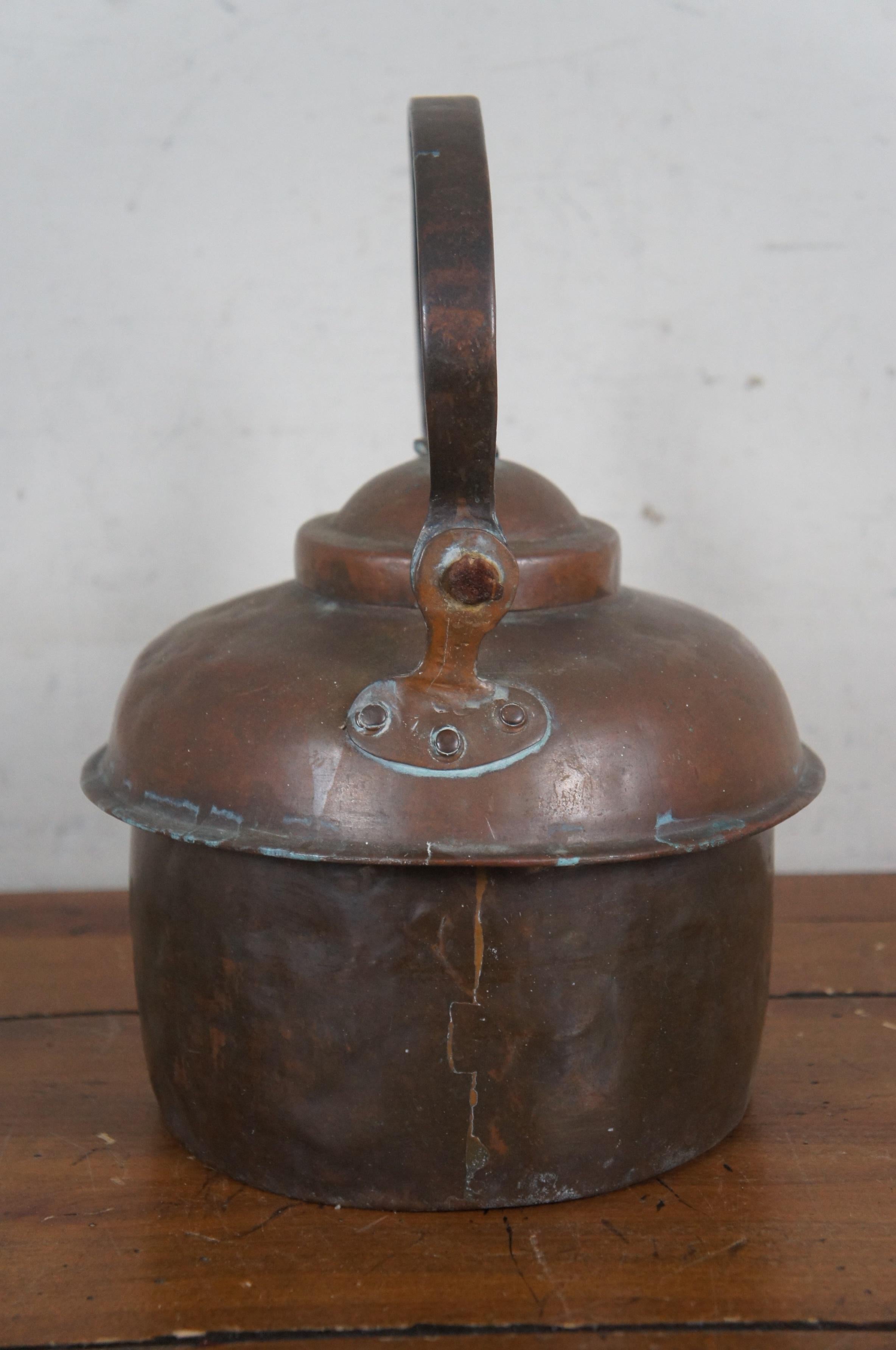 Antique Primitive Copper Dovetailed Goose Neck Tea Coffee Pot Kettle 12