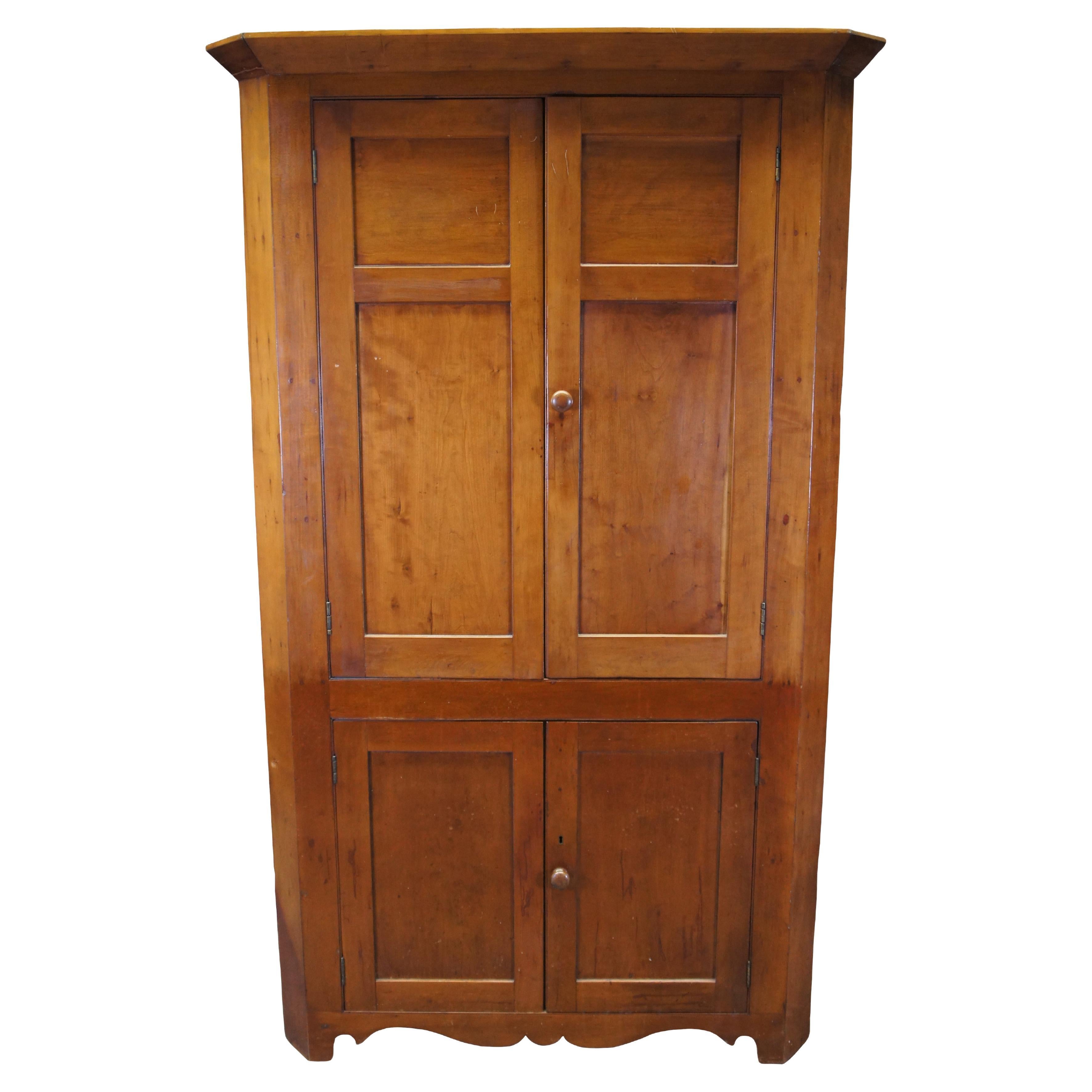 Antique Country Farmhouse Cherry Corner Cabinet Cupboard 81" For Sale