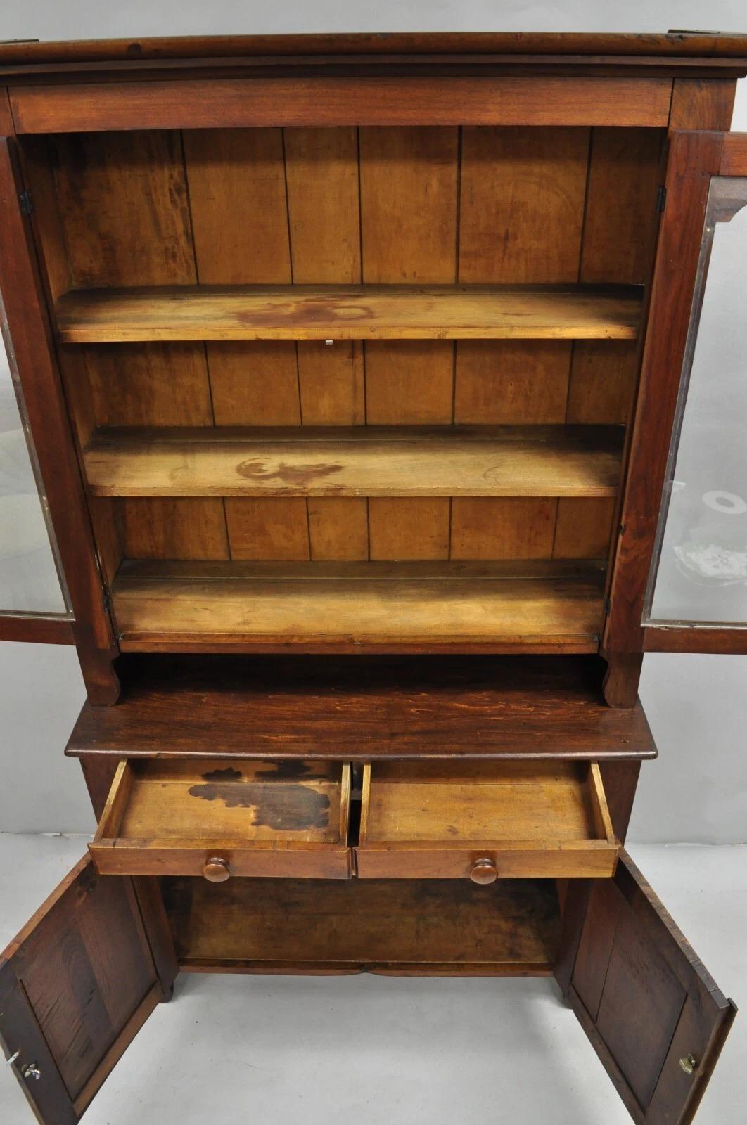 Antique Primitive Country Farmhouse Pine & Cherry Hutch Cupboard China Cabinet For Sale 4