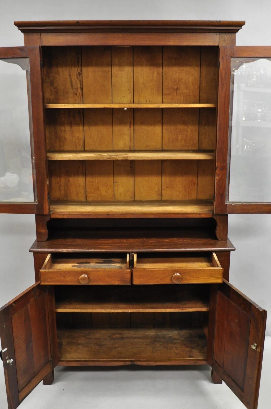 Antique Primitive Country Farmhouse Pine & Cherry Hutch Cupboard China Cabinet For Sale 6