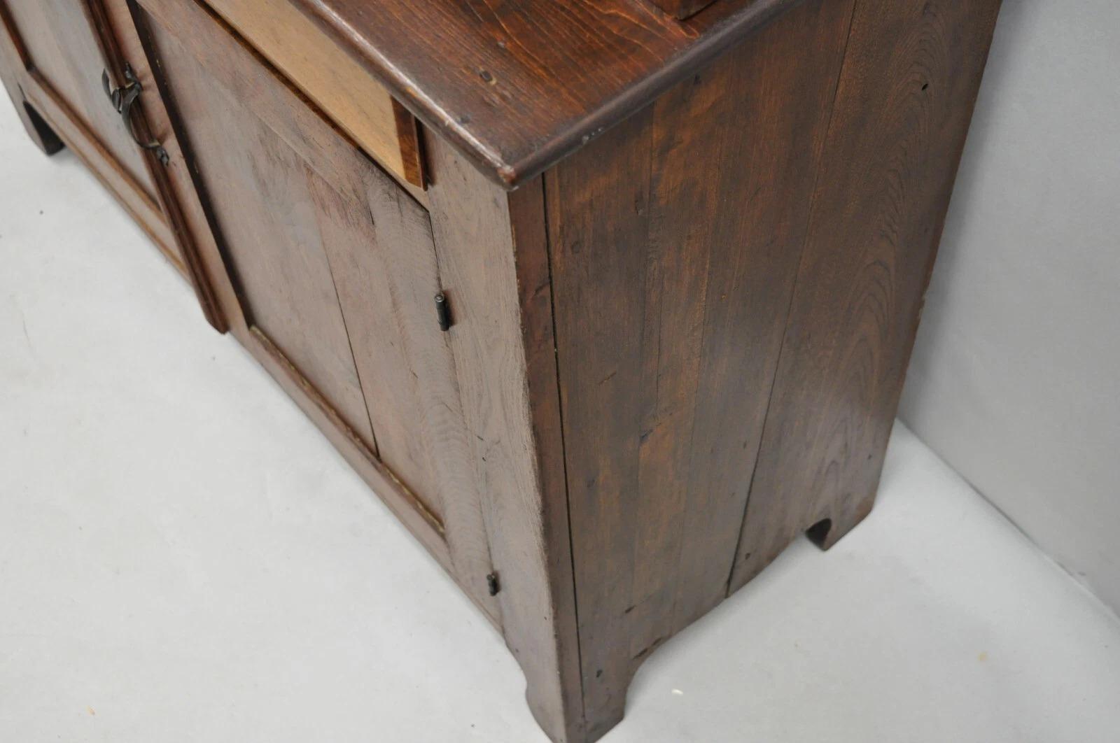 Antique Primitive Country Farmhouse Pine & Cherry Hutch Cupboard China Cabinet For Sale 7