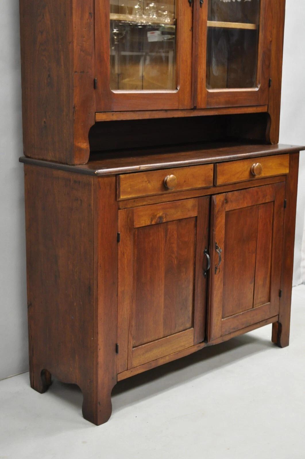 Antique Primitive Country Farmhouse Pine & Cherry Hutch Cupboard China Cabinet For Sale 8