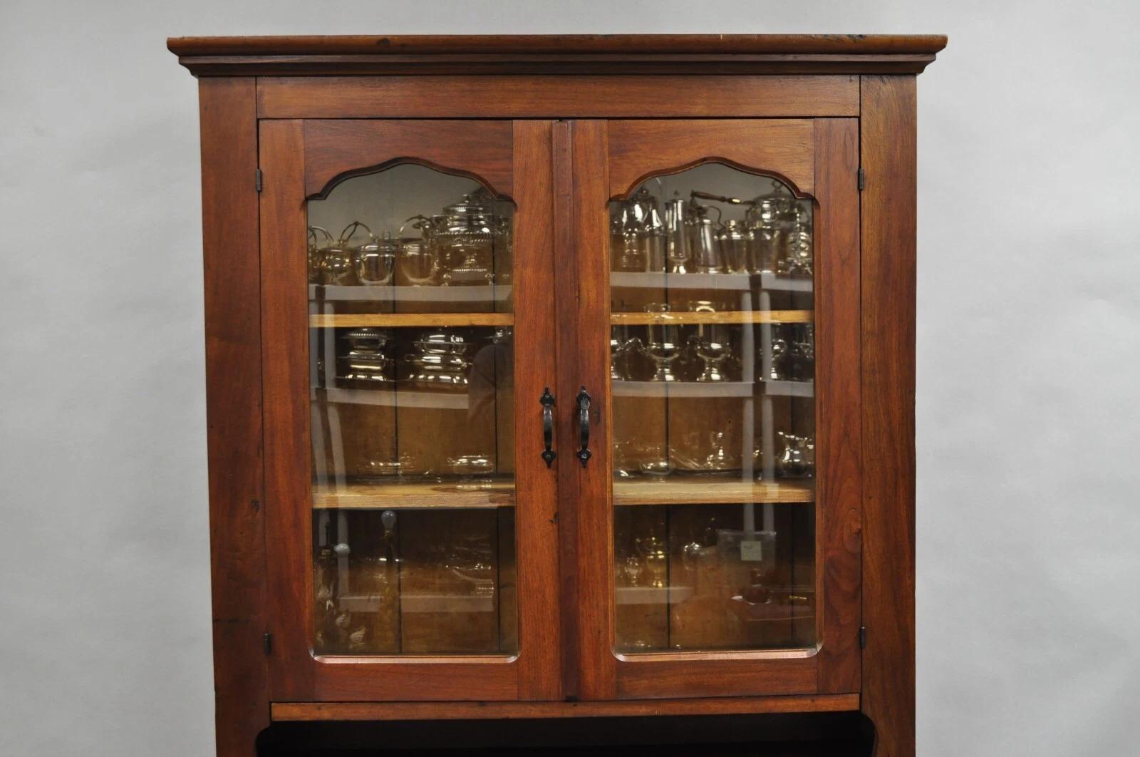 Other Antique Primitive Country Farmhouse Pine & Cherry Hutch Cupboard China Cabinet For Sale