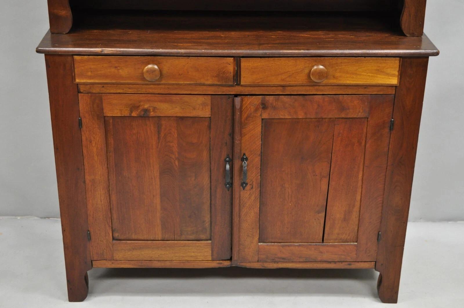 Unknown Antique Primitive Country Farmhouse Pine & Cherry Hutch Cupboard China Cabinet For Sale