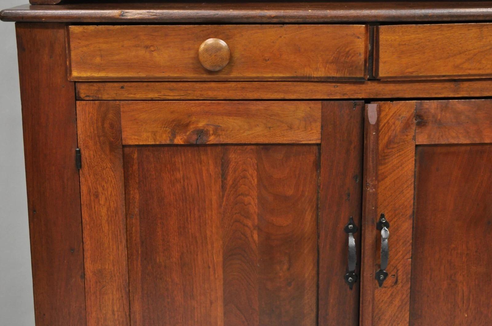 19th Century Antique Primitive Country Farmhouse Pine & Cherry Hutch Cupboard China Cabinet For Sale