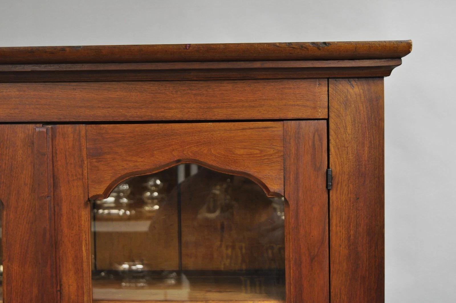 Antique Primitive Country Farmhouse Pine & Cherry Hutch Cupboard China Cabinet For Sale 1